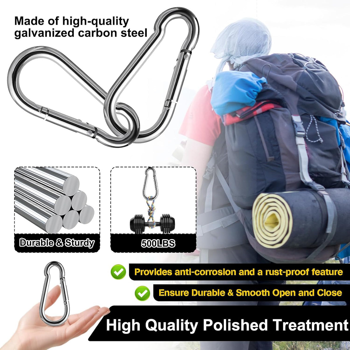 30 Pcs 3" Spring Snap Hook, M8 5/16" Heavy Duty Carabiner Clips