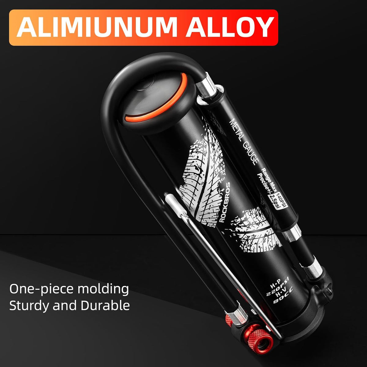 ROCKBROS 220PSI Mini Floor Pump with Hidden Pressure Gauge