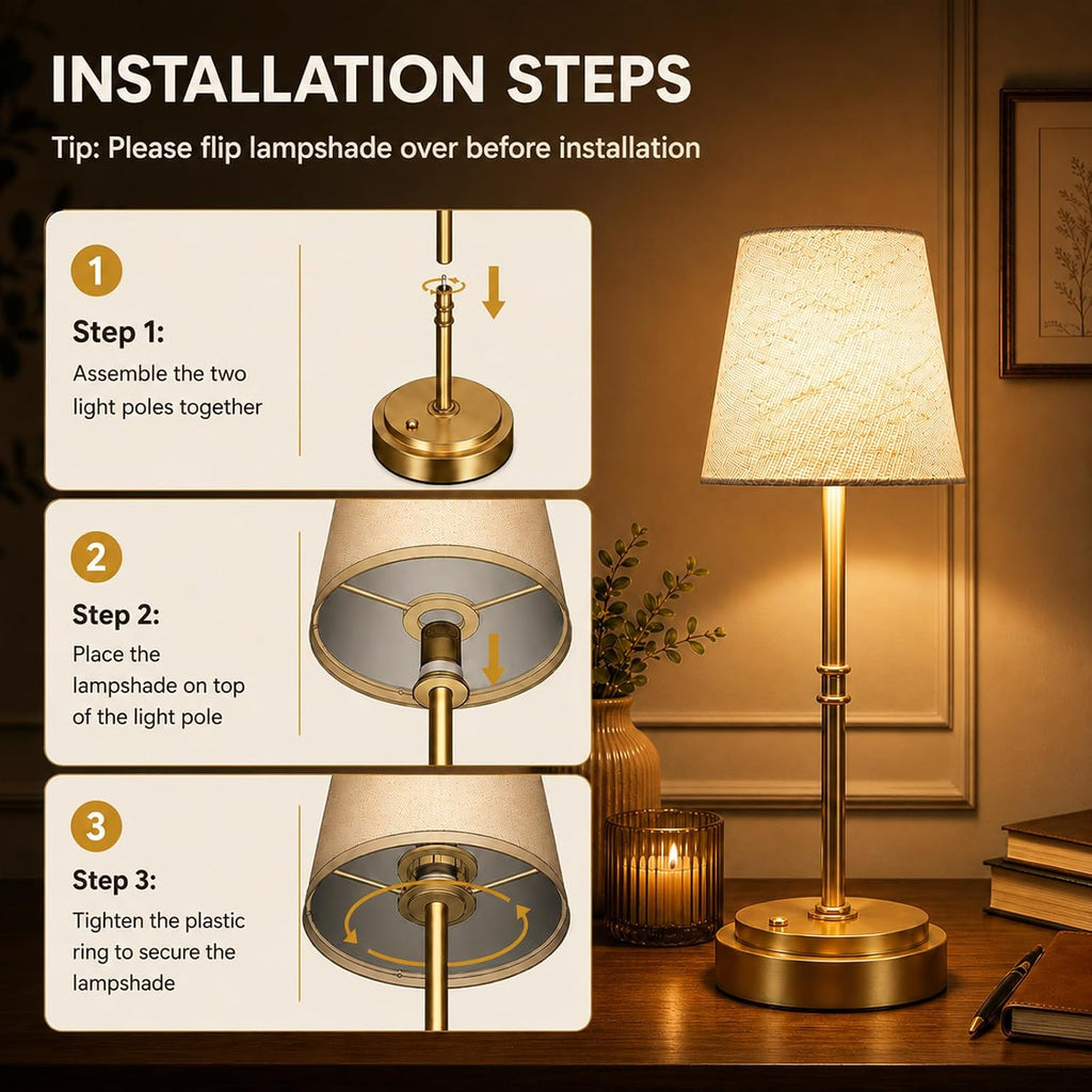 Rechargeable Cordless Table Lamp, Nightstand to End Table,Gold,1 Pack