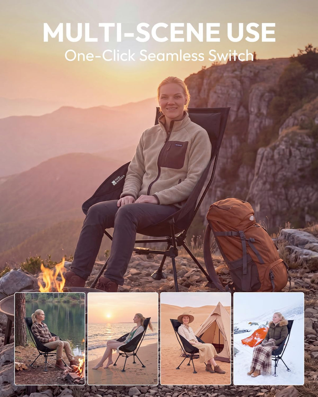MOBI GARDEN 400Lb High Back Camping Chair, Portable Chair for Adults