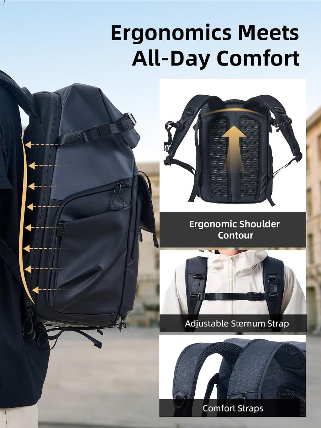 llano 25L Camera Backpack, Camera Bag for Sony Canon Nikon Drone, DSLR Mirrorless Bag for Photography, Expanable Rolltop Travel Backpack, 15,6" Laptop, Splash-WaterPoof, Tripod Holder, Black Gray