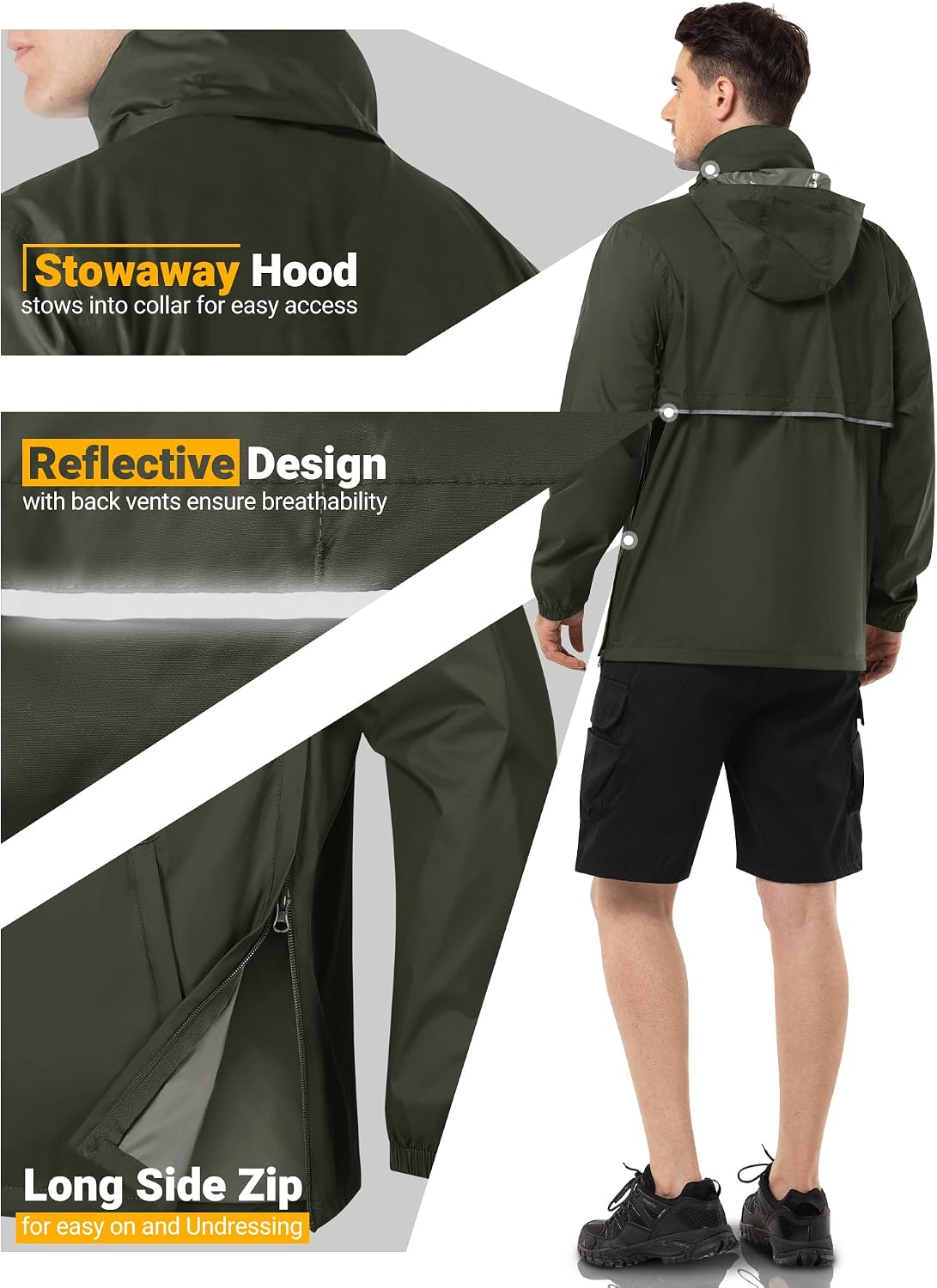 Outdoor Ventures Men's Rain Jacket Waterproof Lightweight Packable Pullover
