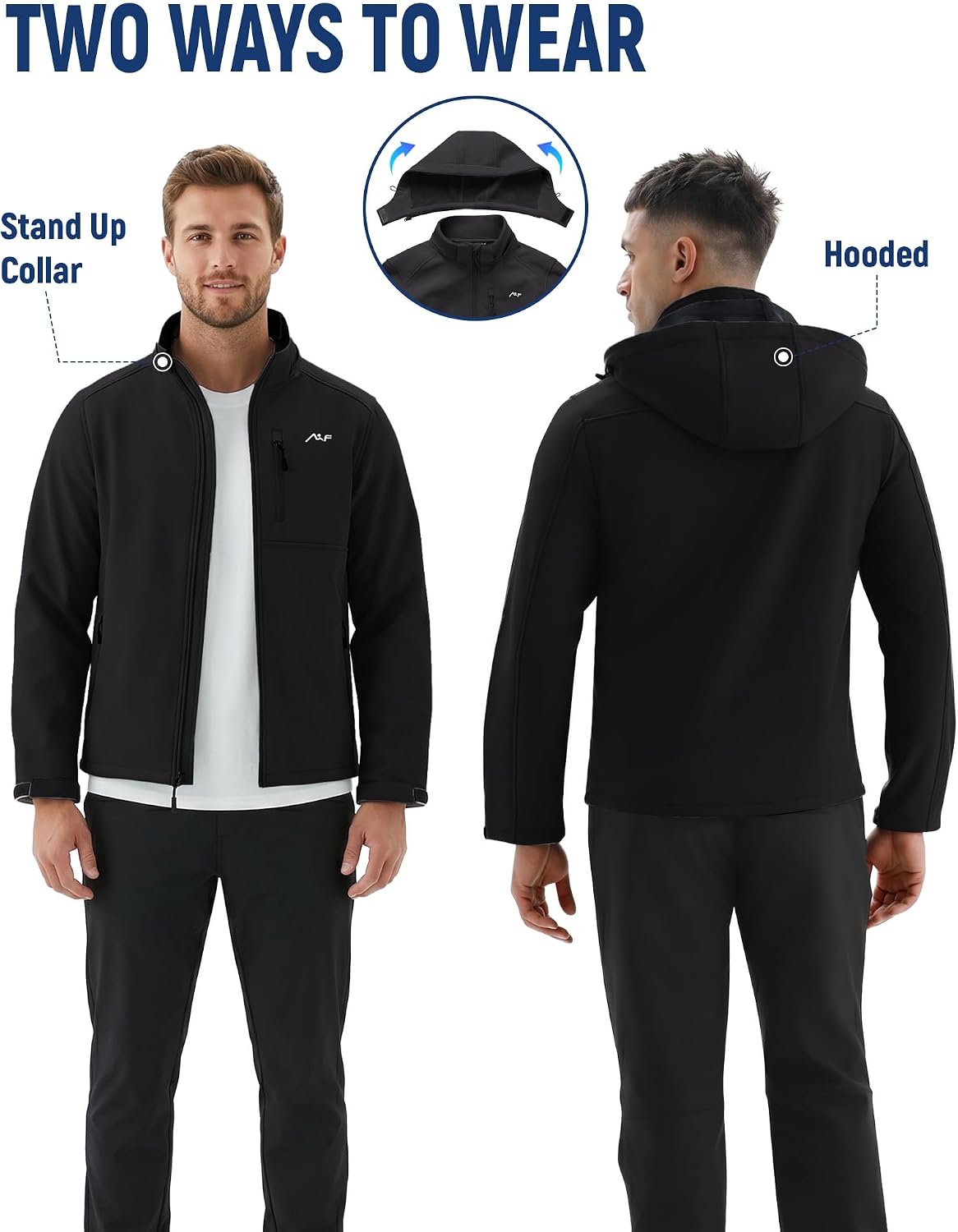 WULFUL Men's Softshell Jacket Waterproof Lightweight Insulated Windbreaker Fleece Lined Rain Shell Jacket for Hiking Travel