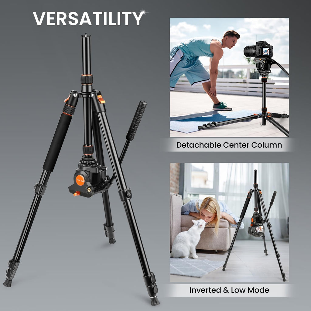 Victiv 72" Video Camera Tripod, Heavy Duty Fluid Head Tripod with Carry Bag