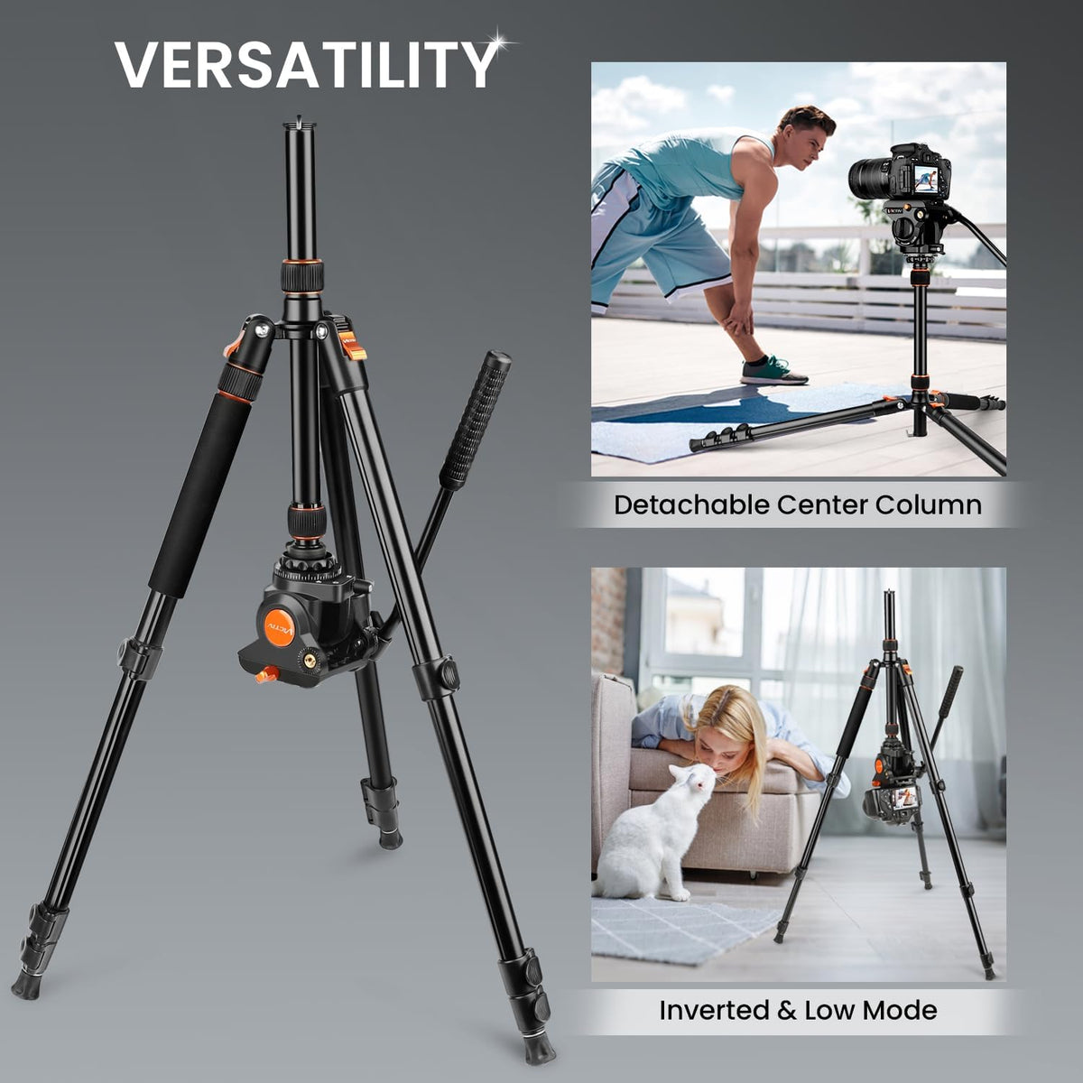 Victiv 72" Video Camera Tripod, Heavy Duty Fluid Head Tripod with Carry Bag