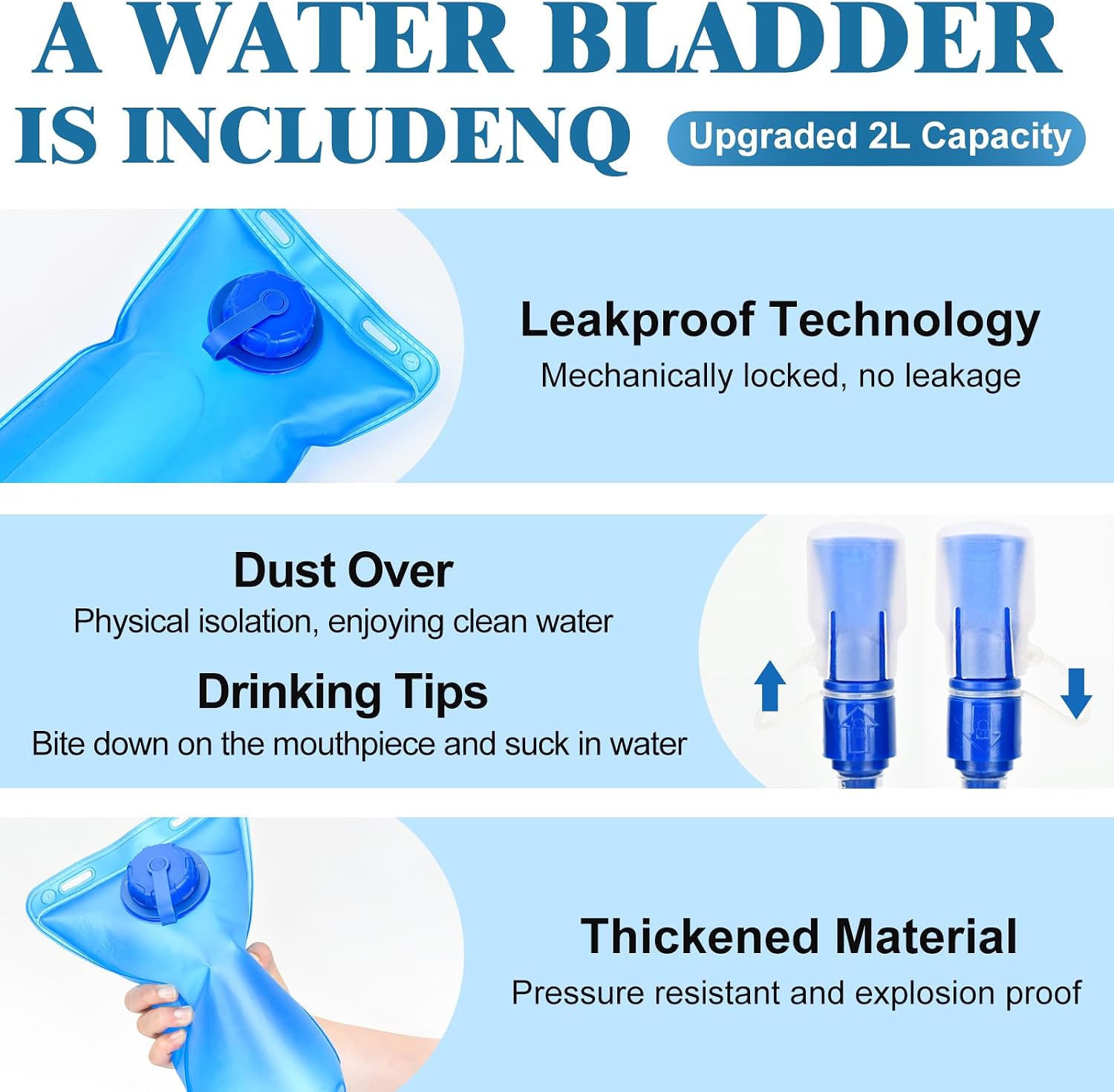 Hydration Backpack with 2L Water Bladder Bag, Lightweight and Breathable Running Vest for Men, Adjustable Chest Straps Water Pack for Cycling Hiking Climbing Outdoor