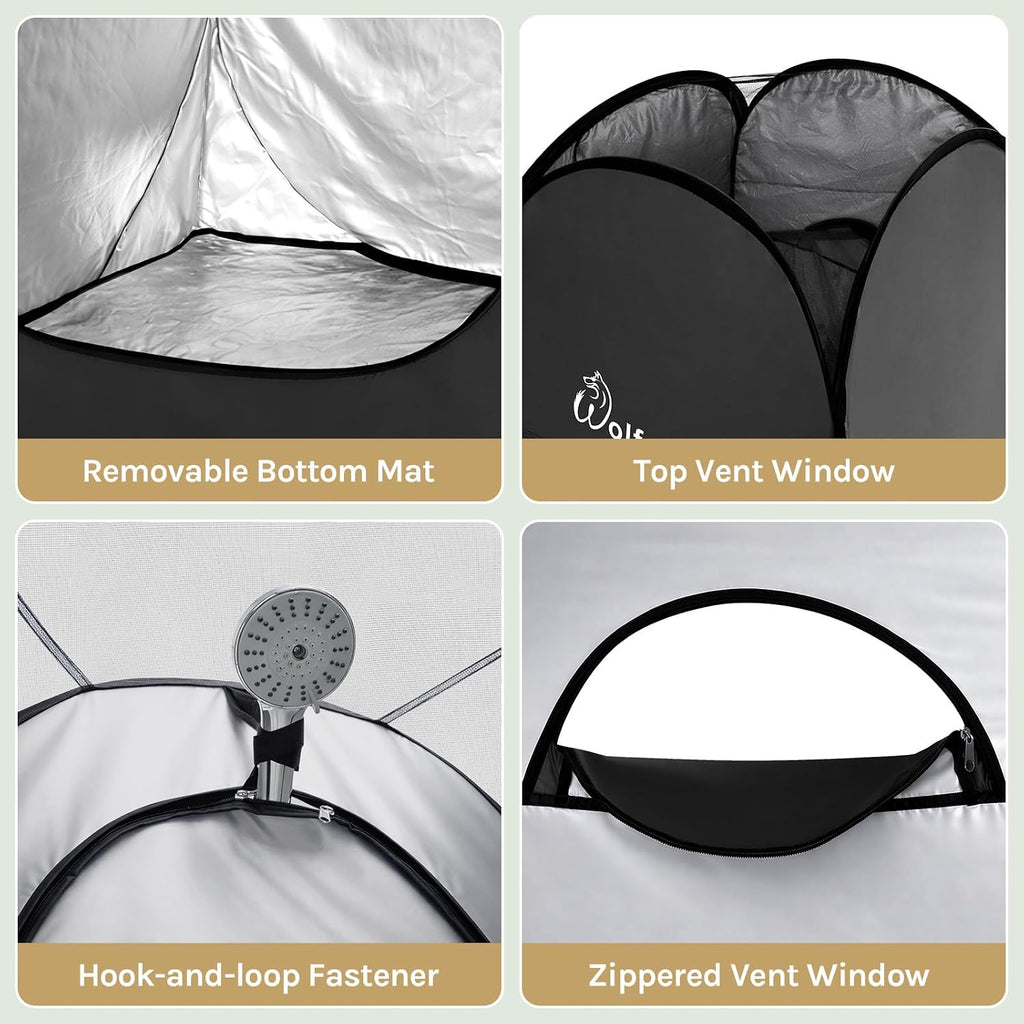 WolfWise PRO Pop Up Shower Tent with Silver Coated, Floor and Rain Fly