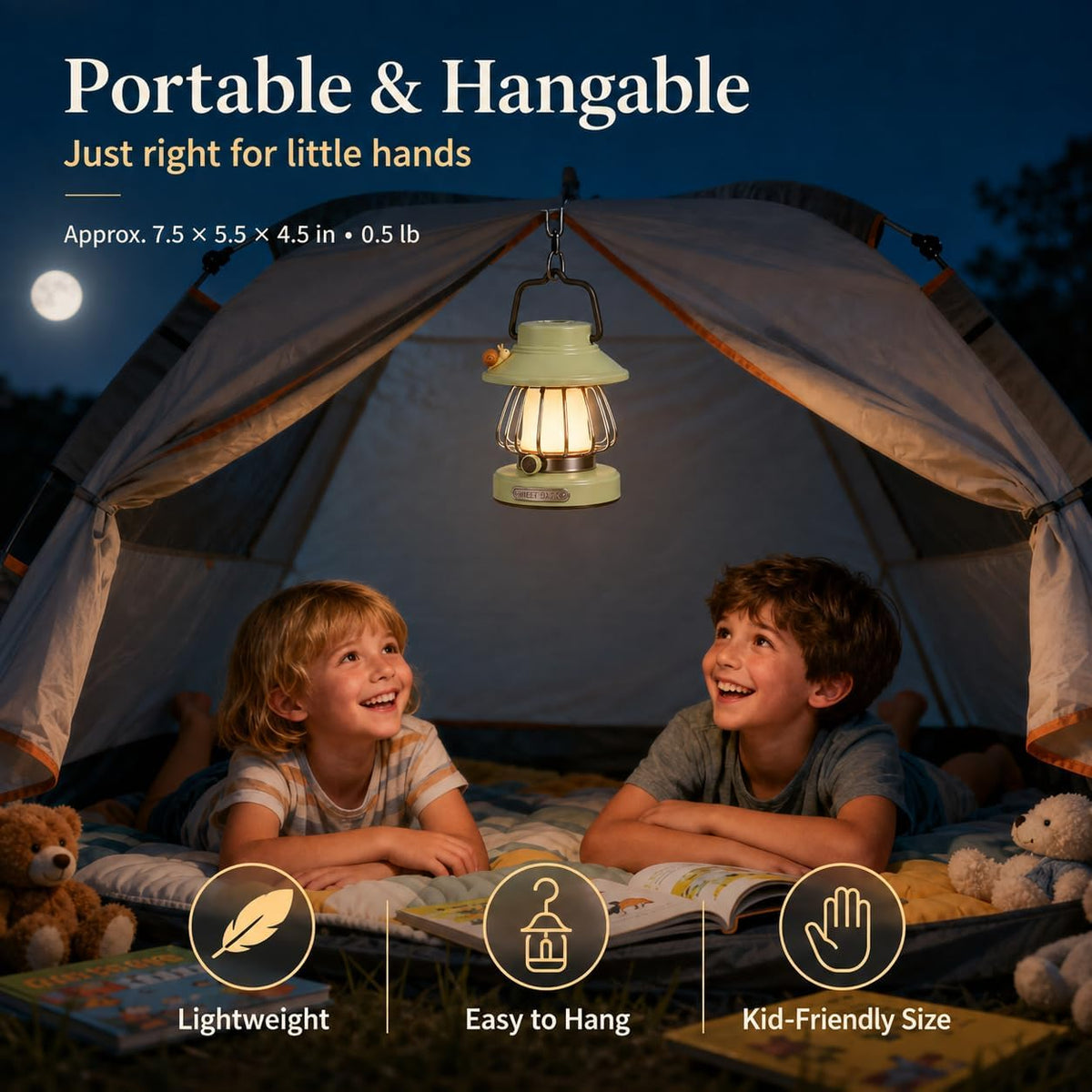 Kids Lantern with 3 Color Dimmable & USB-C Charging,Boys Night Light for Bedroom, Indoor Outdoor Adventures & Emergency Use Toddler Flashlight Camping Essentials for Kids (Green)