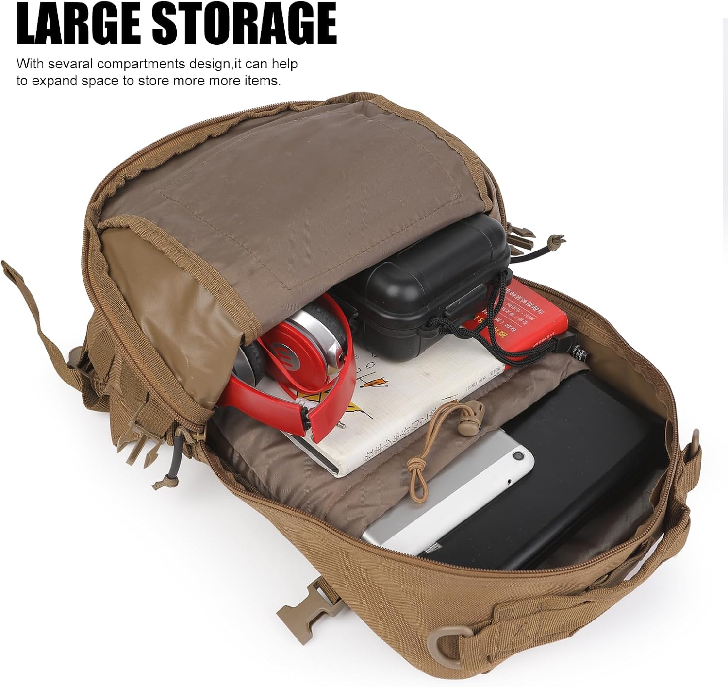 Small Tactical Hiking Backpack, 12L MOLLE Bookbag Daypack for Travel