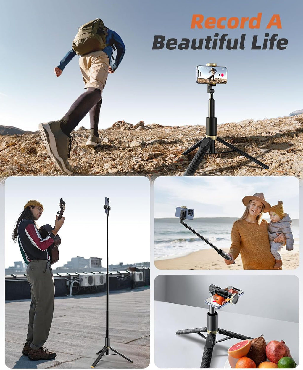 Tripod for iPhone, Selfie Stick with Remote, Stable & Durable Phone Tripod