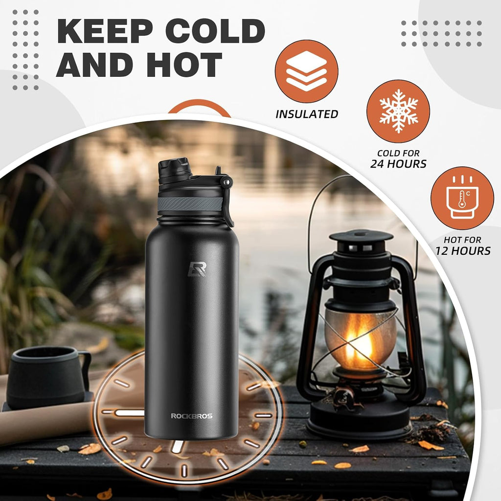 ROCKBROS Insulated Water Bottle with Straw, Stainless Steel Sports Bottle