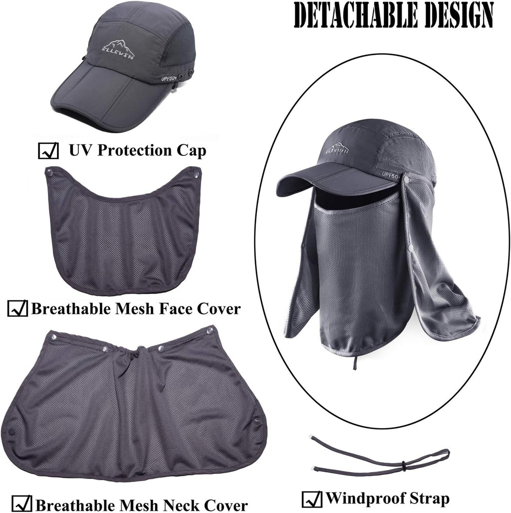 Outdoor Sun Hat for Men Women UPF 50+ Fishing UV Hat with Neck Flap Face Cover for Sun Protection