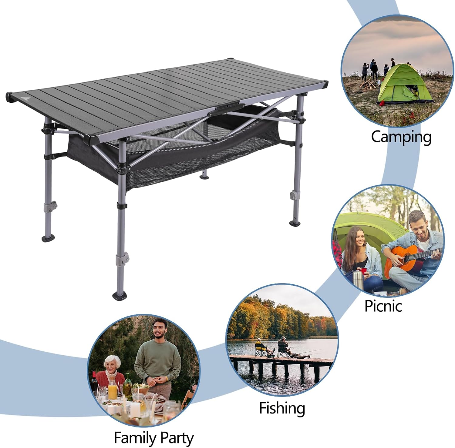 Ablazer Adjustable Aluminum Camping Table, 48.8-Inch Roll-Top