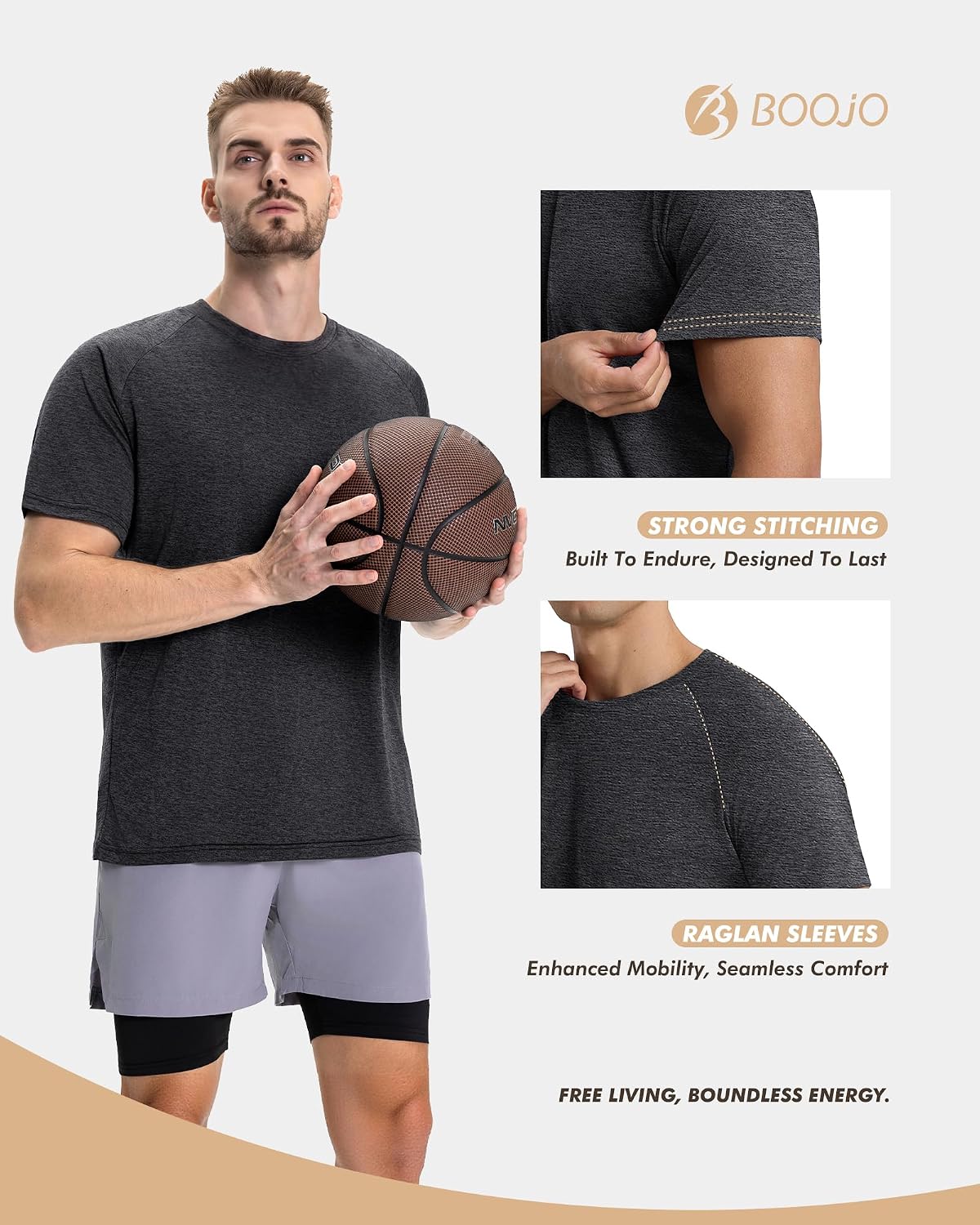 BOOJO 7 Pack Workout Shirts for Men - Quick Dry Moisture Wicking T-Shirts Short Sleeve Tees for Gym Running Athletic Sport