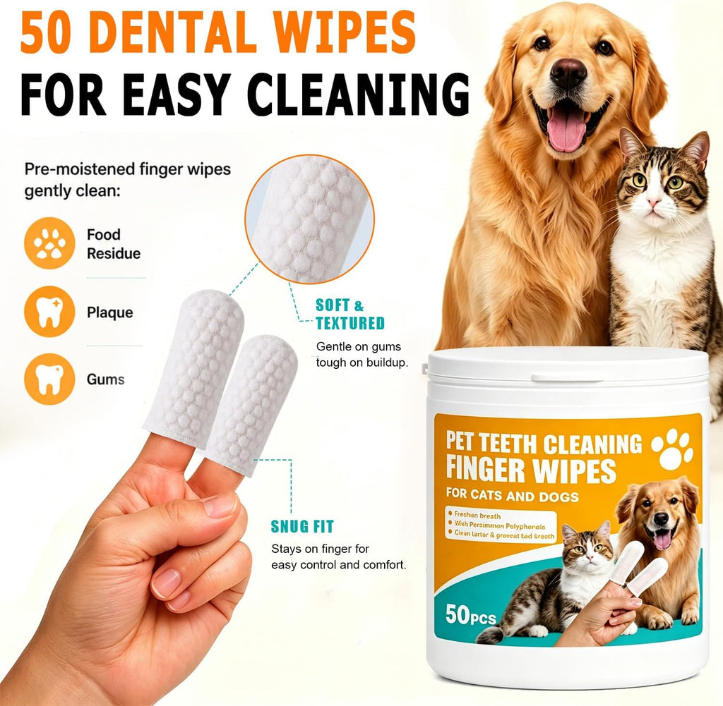 Dog Tooth Brushing Kit for Teeth Cleaning – Beef Toothpaste, Brush & 50 Finger Wipes