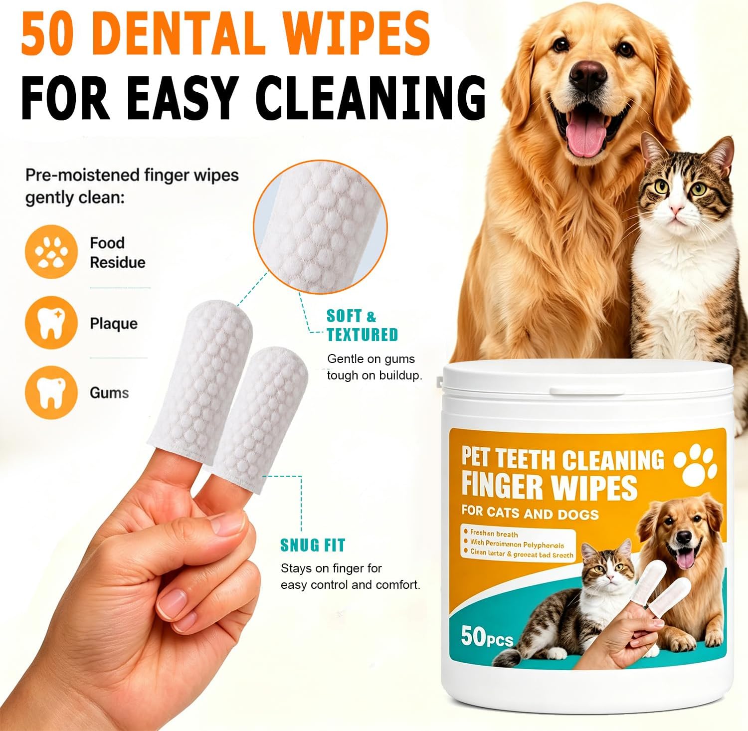 Dog Tooth Brushing Kit for Teeth Cleaning – Beef Toothpaste, Brush & 50 Finger Wipes
