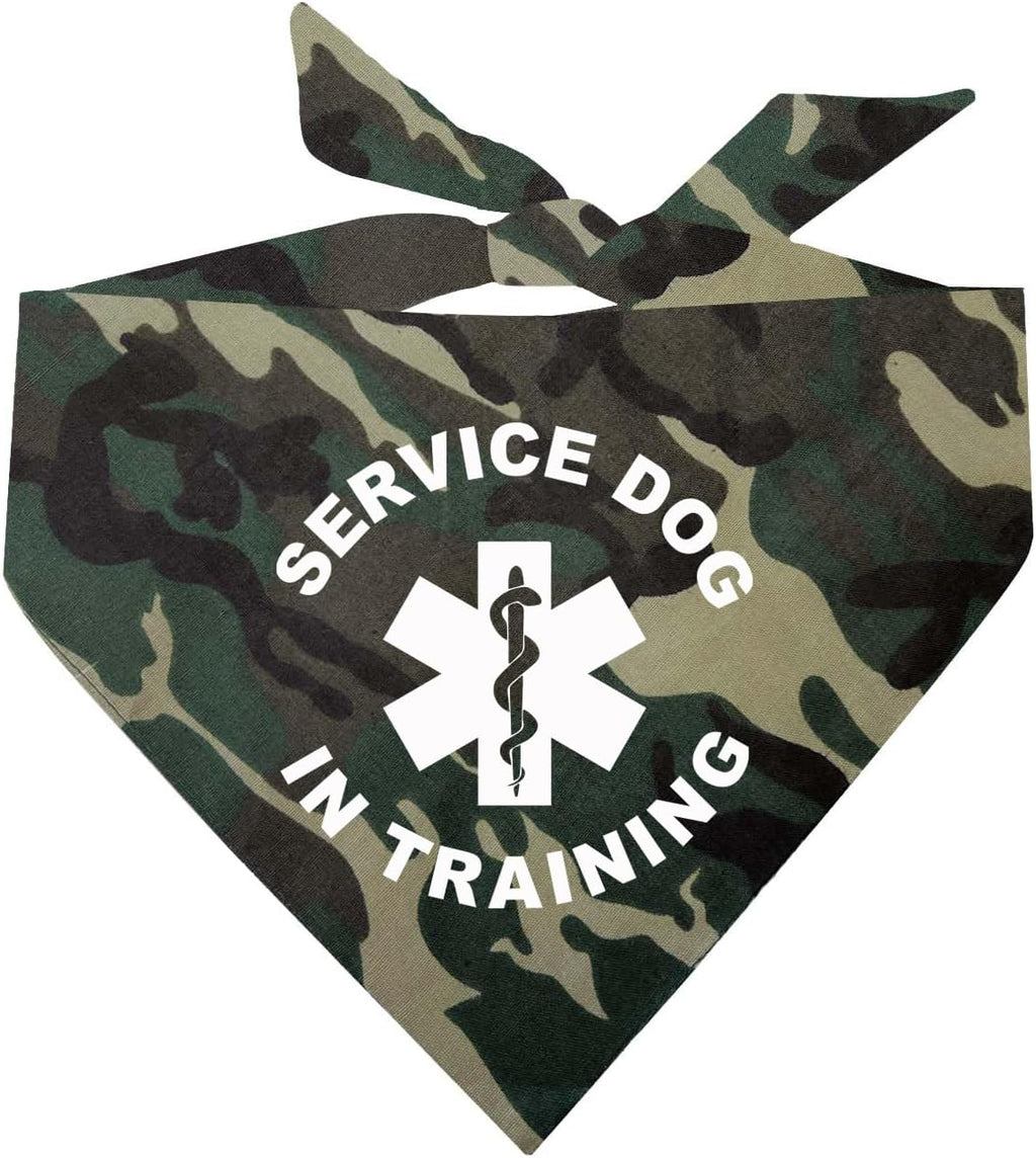 Service Dog in Training Dog Bandana | 100% Cotton Adjustable Triangle |Service Dog | Working Animal | Assistance |Camo, One Size (289)