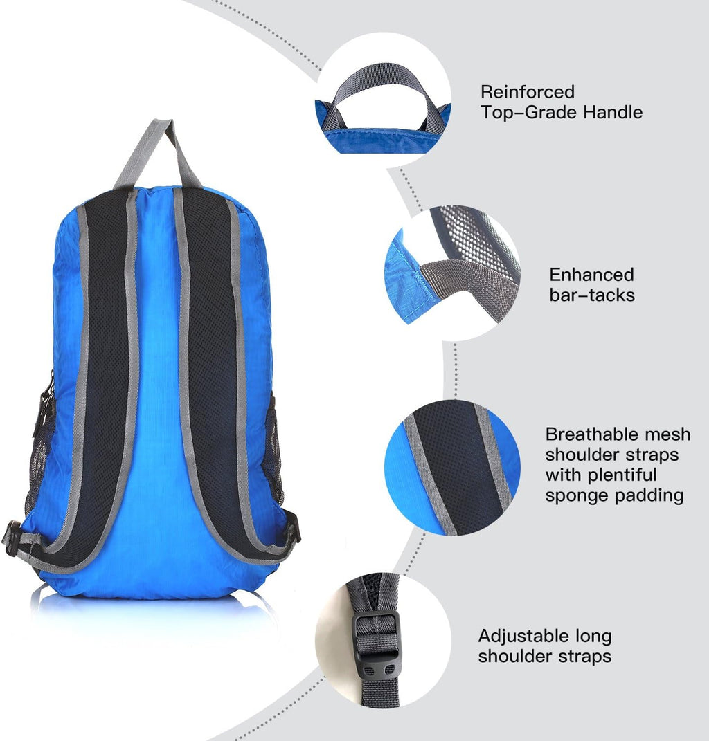 Outlander Packable Handy Lightweight Travel Hiking Backpack Daypack-Light Blue-L
