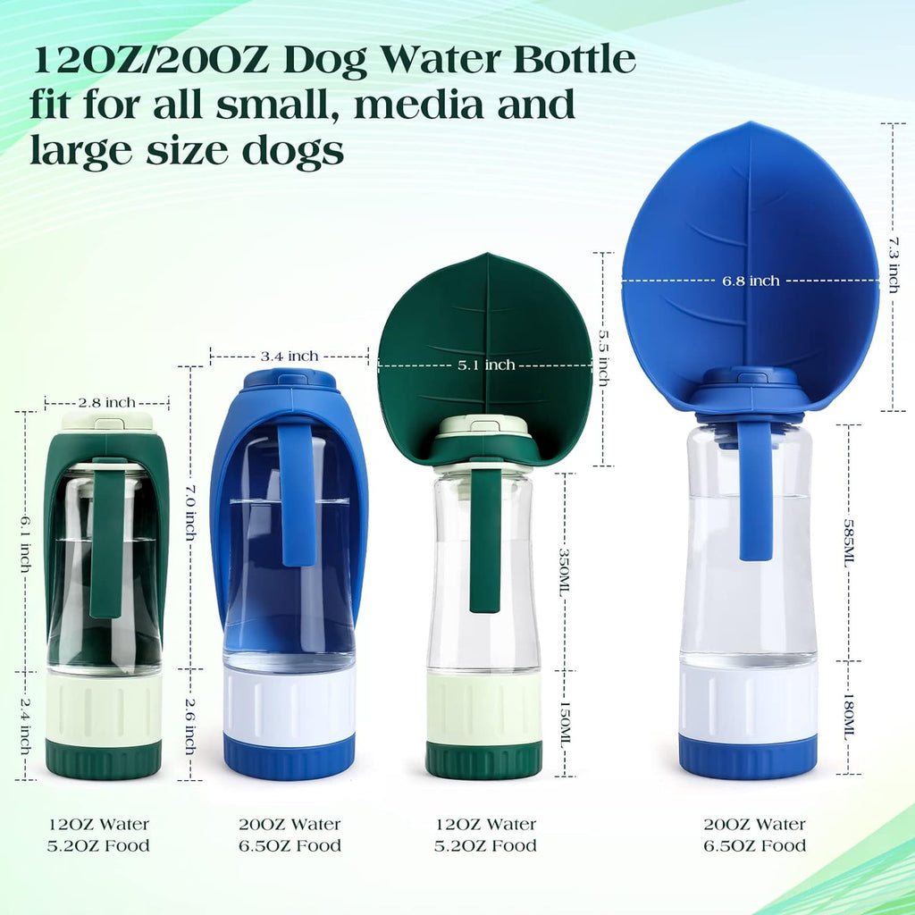 TIOVERY Upgraded Dog Water Bottle, Portable Dog Cat Puppy Pet Water Dispenser Feeder with Drinking Cup and Food Container Leak Proof for Outdoor Walking, Travel, Hiking 12OZ