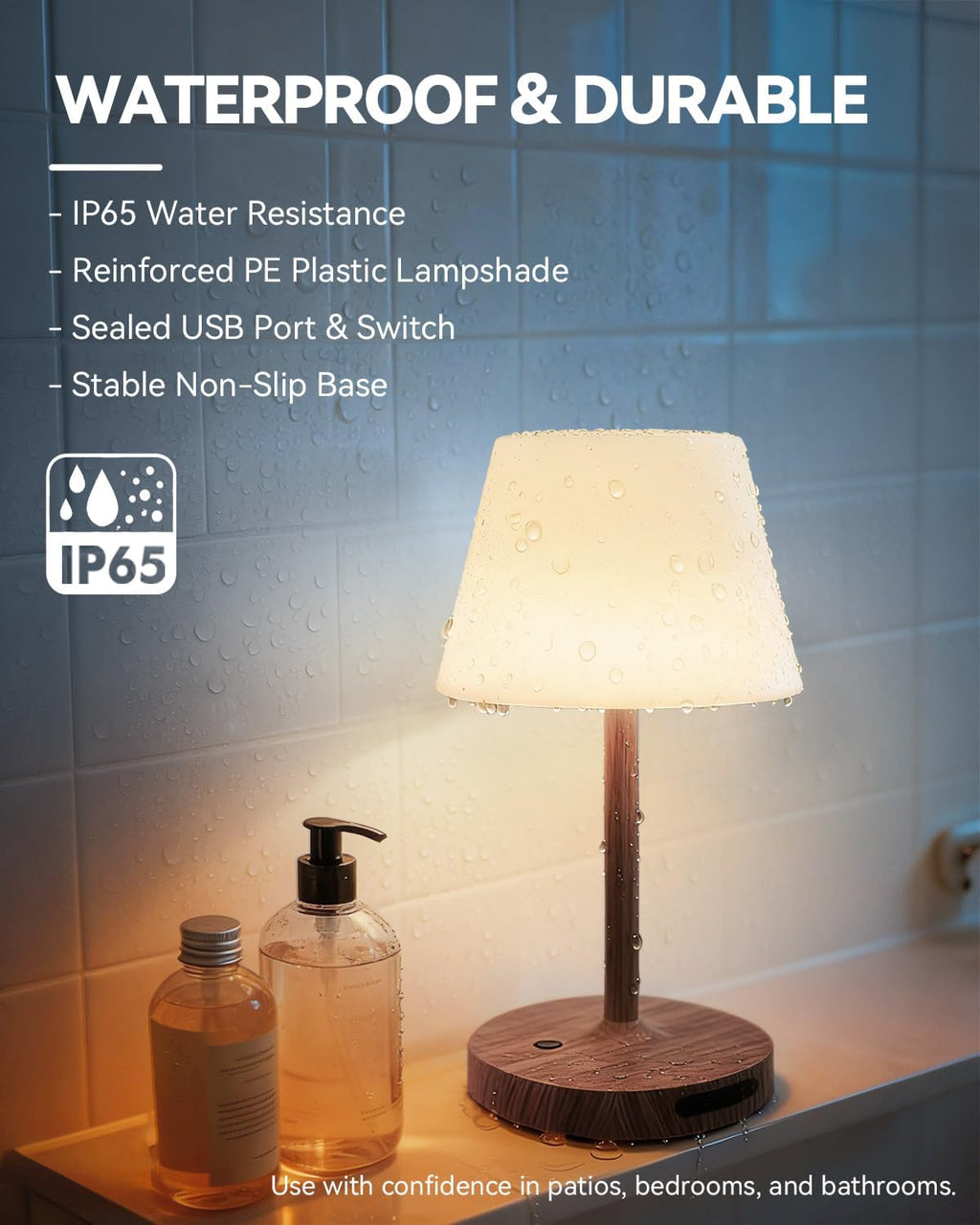 SAIWEYA Outdoor Waterproof Shower Lamp, 5200mAh Rechargeable Bathroom Lamp