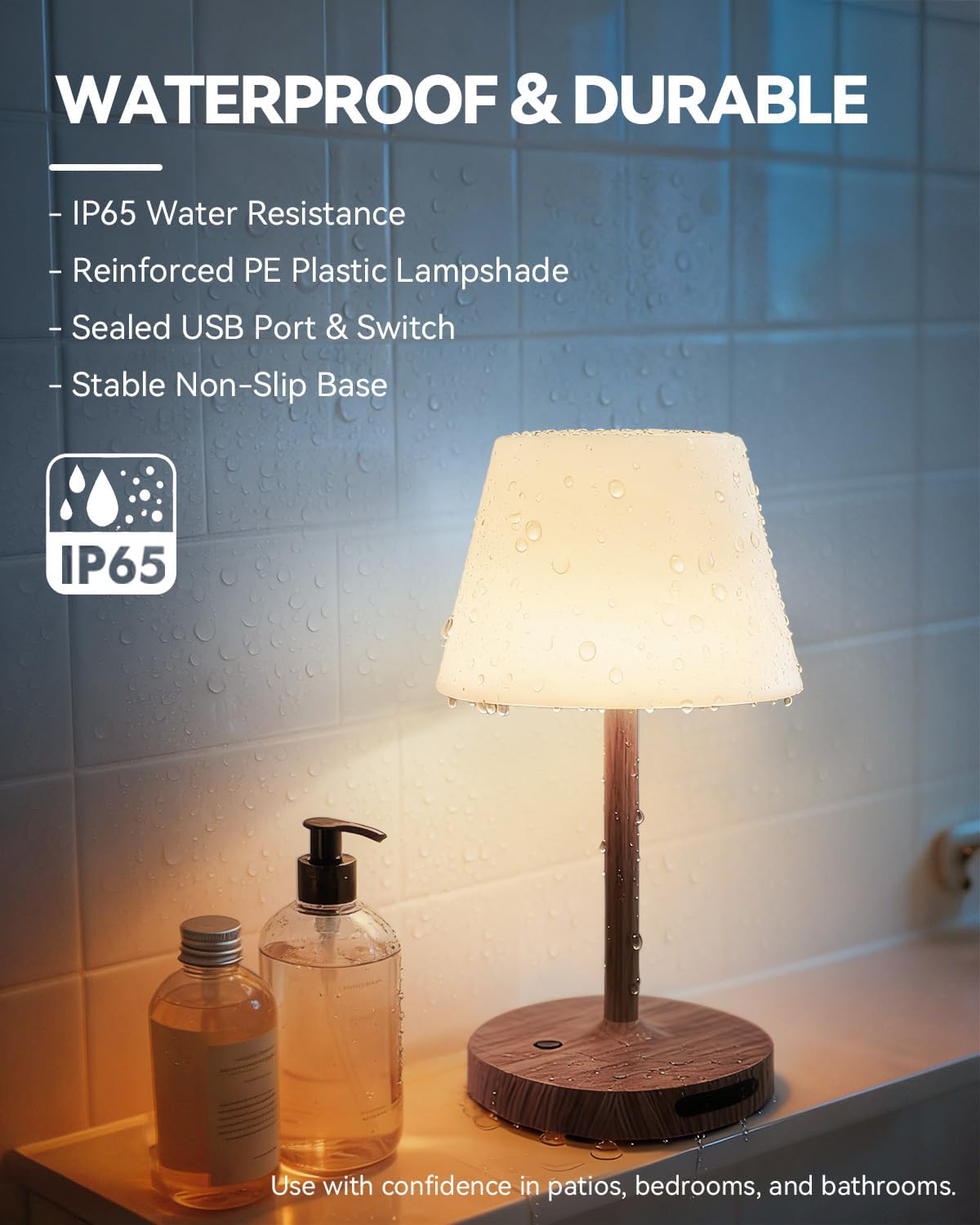 SAIWEYA Outdoor Waterproof Shower Lamp, 5200mAh Rechargeable Bathroom Lamp