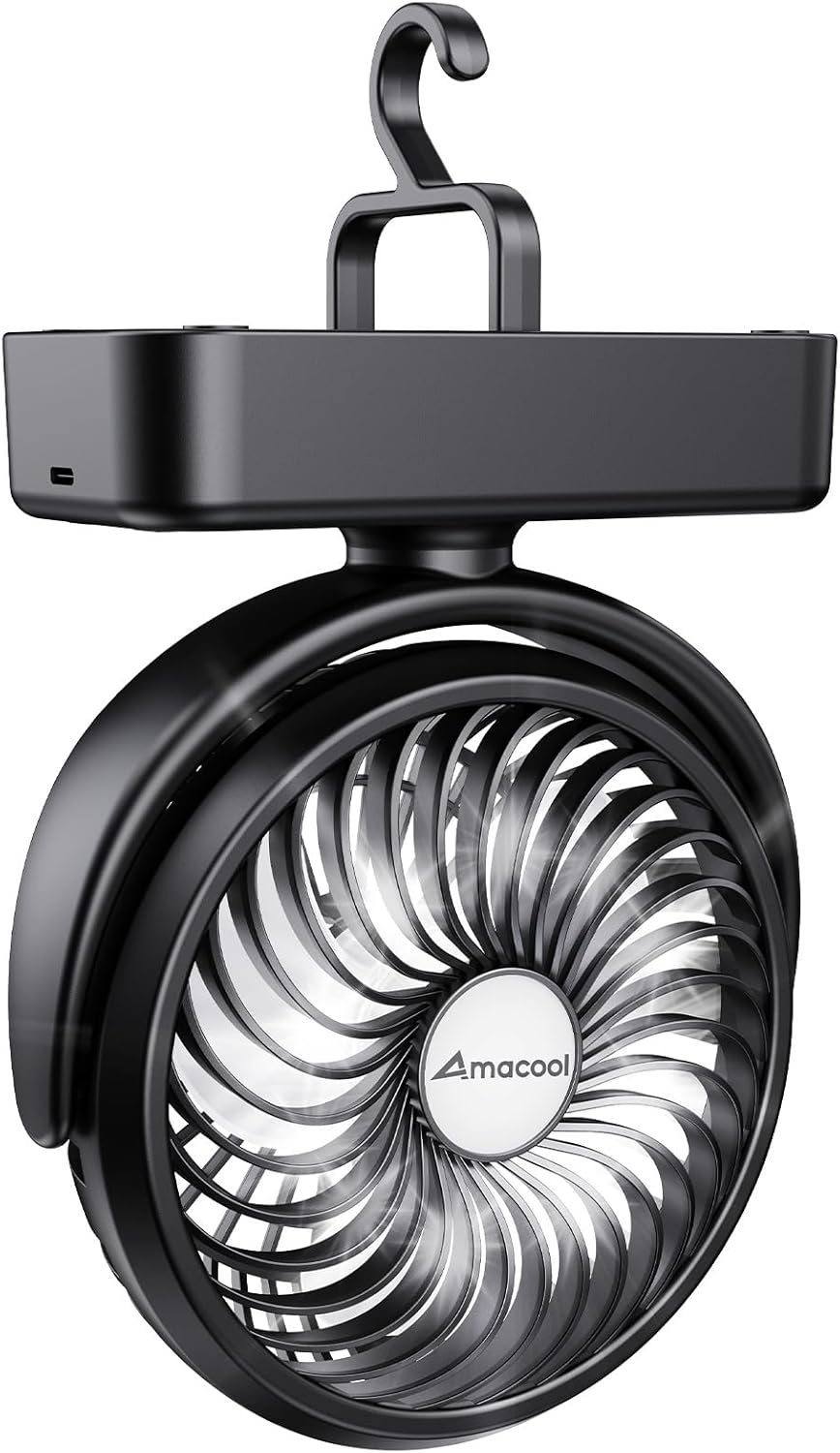 AMACOOL Portable Camping Fan with LED Lantern- 40H Work Time Rechargeable