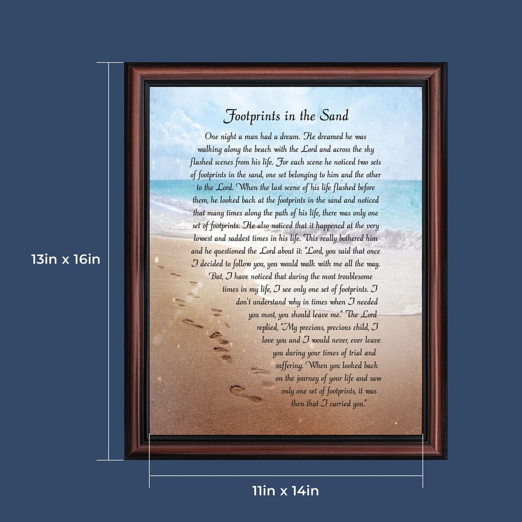 Footprints in the Sand Inspirational Wall Art, Beach Decor, Christian Gifts for Women and Men, Christian Wall Decor, Get Well Soon, Encouraging Scripture Wall Art, Framed Sympathy Gift 2102 W