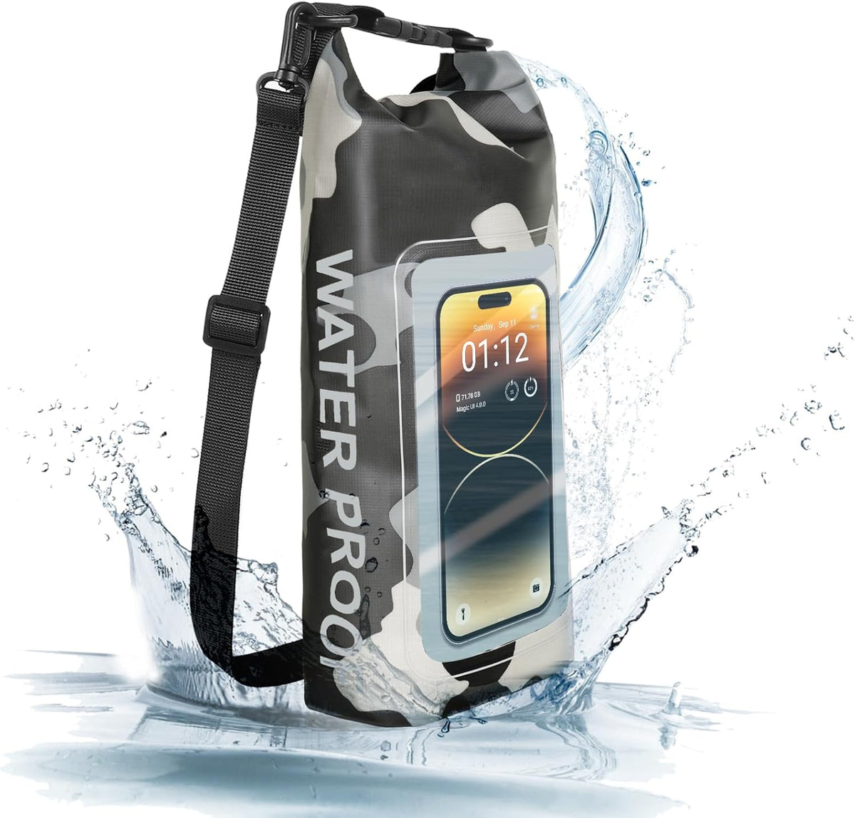 IP68 Waterproof Dry Bag, 2L - Roll Top Waterproof Pool Bag，Dry Bags for Kayaking Waterproof-w/Phone Pouch,Large Waterproof Phone Pouch,Boating & Kayak Accessories Camping (Gray 2L)