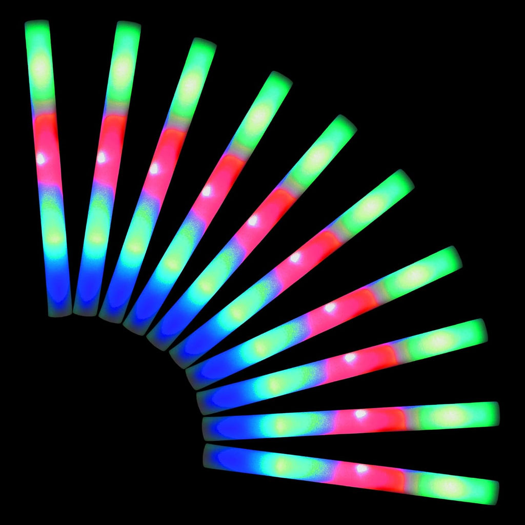200 LED Foam Light Sticks - Batons & Wands for Wedding, Birthdays, Concerts & Festivals - 3 Color Modes, Batteries Included