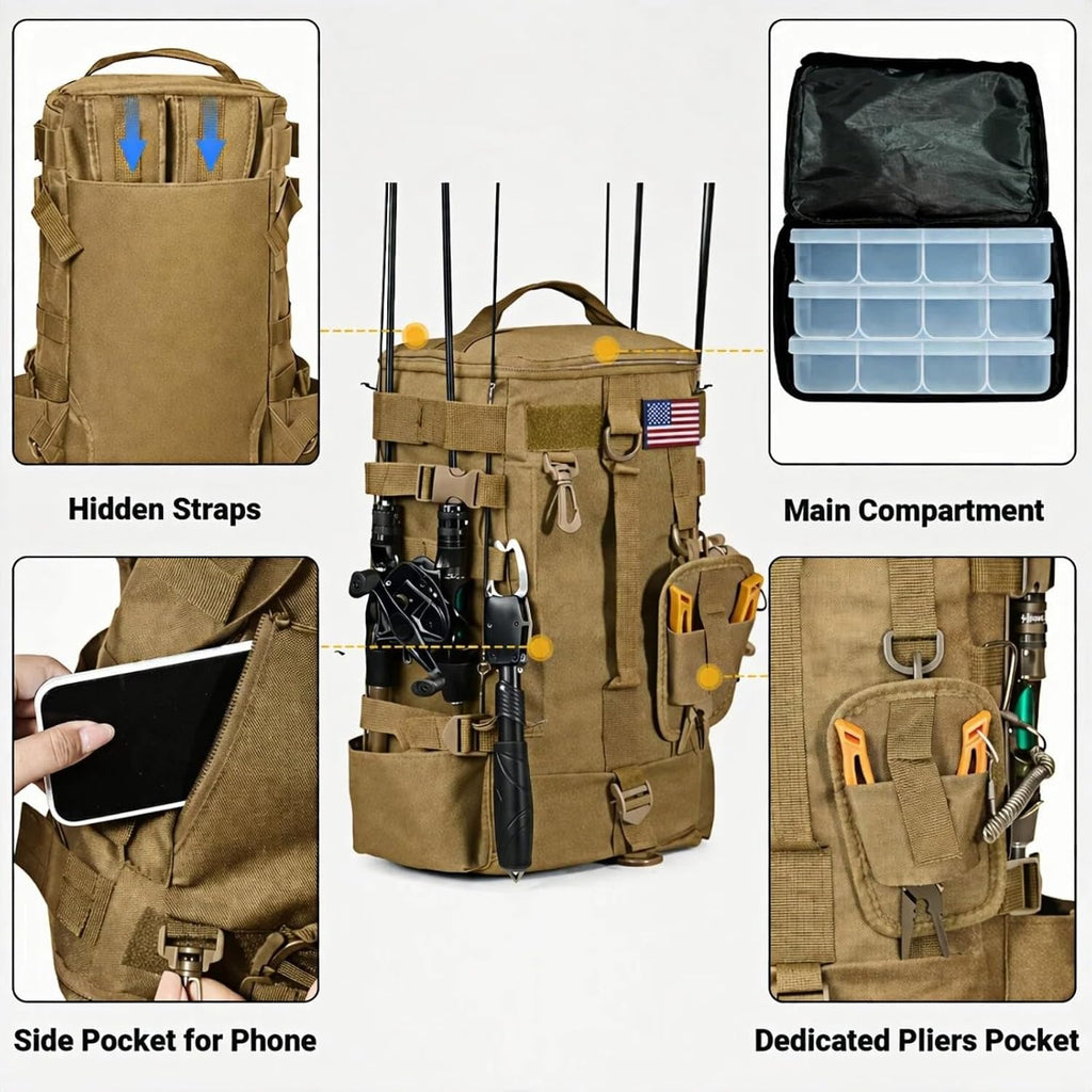 kokkoya Small Fishing Backpack with 2 Rod Holders, 16L Kayak Tackle Bag