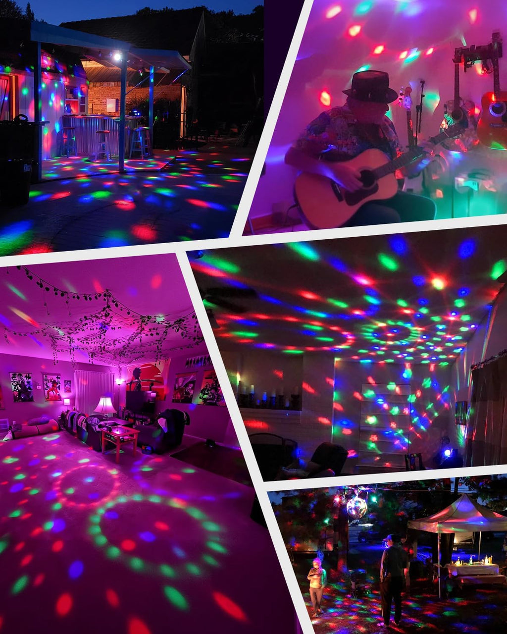 Luditek 2-Pack Portable Sound Activated Party Lights, Battery Powered/USB