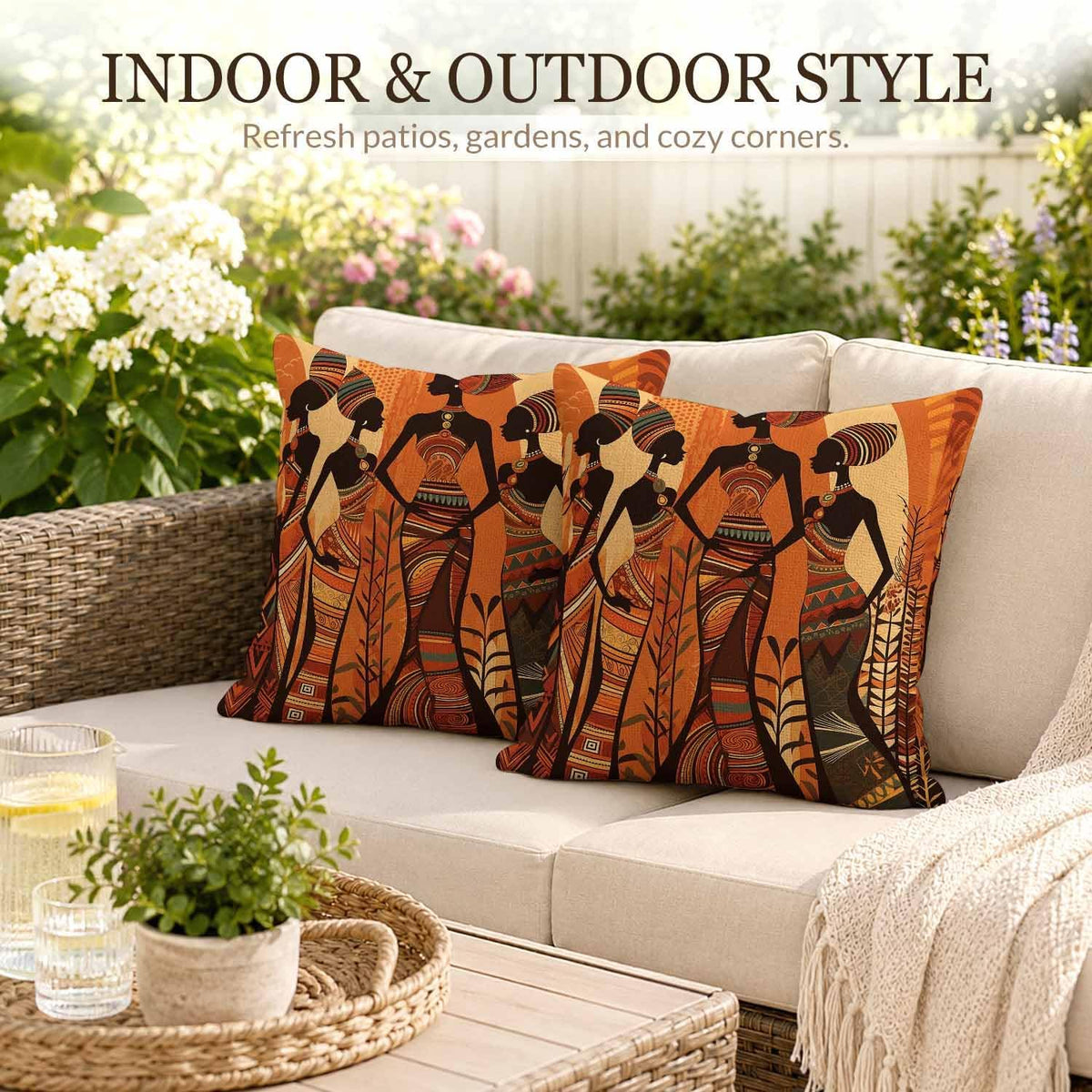African Woman Silhouette Throw Pillow Covers Abstract Throw Pillow Covers 18"x 18" Set of 2 for Living Room Couch Bed Sofa Home Decor Soft Cushion Case