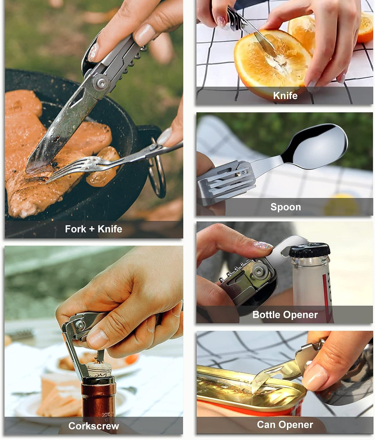 6-in-1 Camping Utensils Set with Case Folding Fork Spoon Knife
