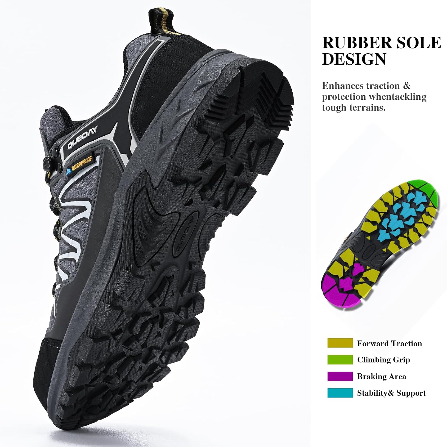 Queday Mens Waterproof Lightweight Hiking Shoes