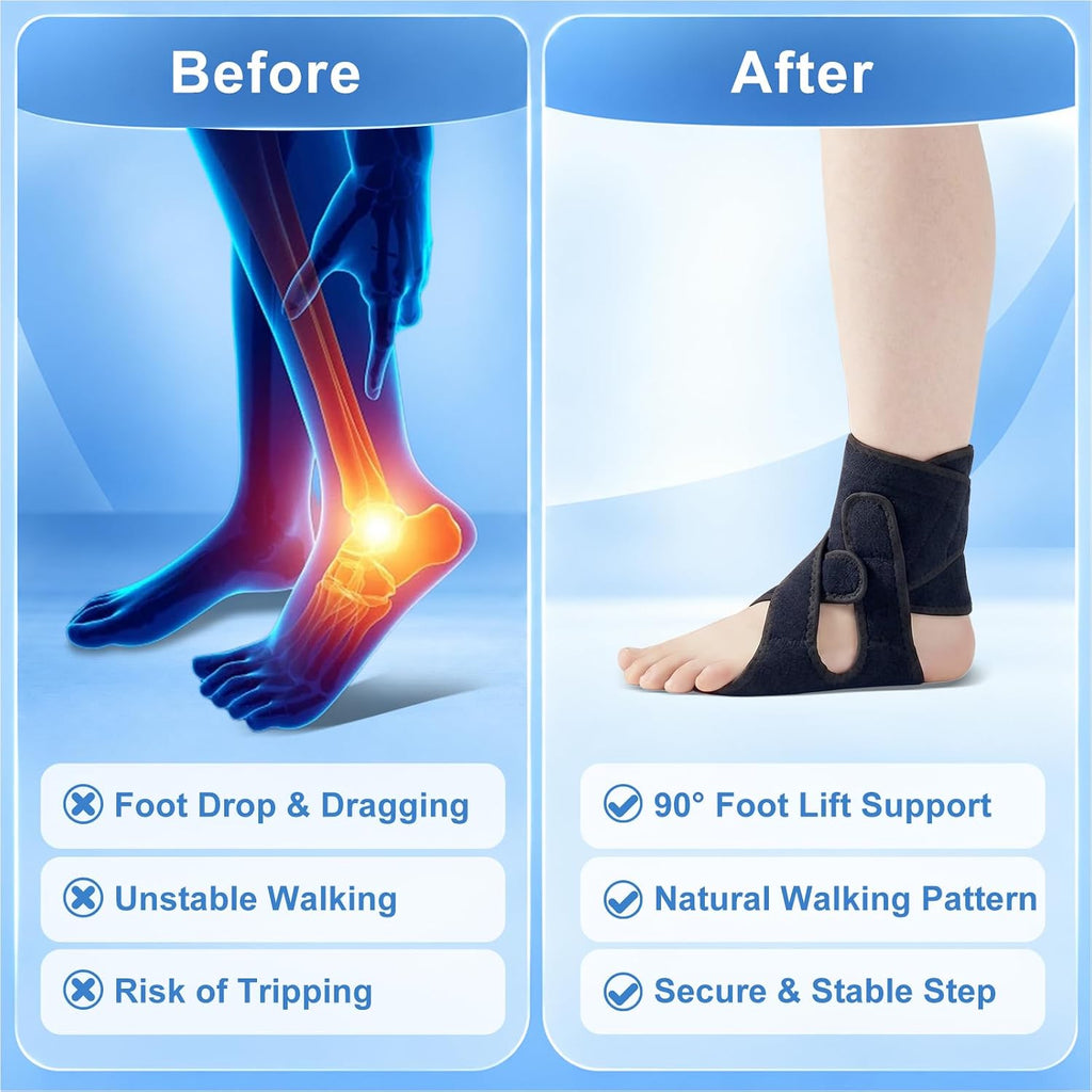 Foot Drop Brace Ankle Foot Orthosis AFO for Walking, Adjustable Ankle Support Brace for Foot Instability, Usable with Socks & Shoes, Includes Massage Ball