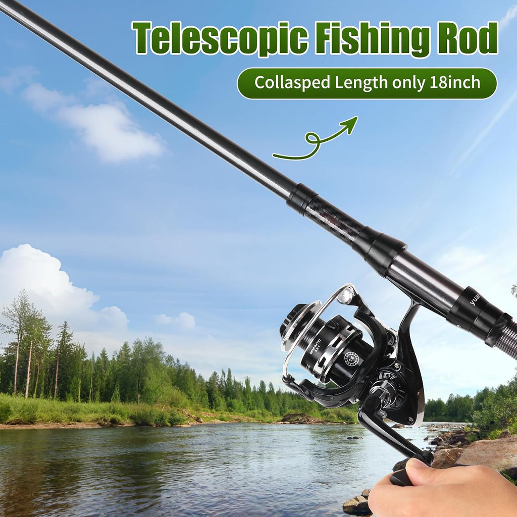 Fishing Rod Reel Combo - 2PCS 6.89ft Telescopic Fishing Poles 2PCS Spinning Reels Lures Set Fishing Pliers with Carrier Bag for Travel Saltwater Freshwater Gift Portable Fishing Pole Kit