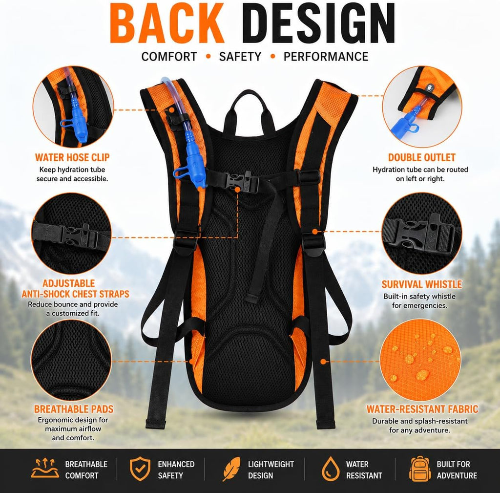 Zavothy Hydration Backpack with 2L Hydration Bladder Water Backpack for Hiking Hydration Pack for Running Cycling Hiking