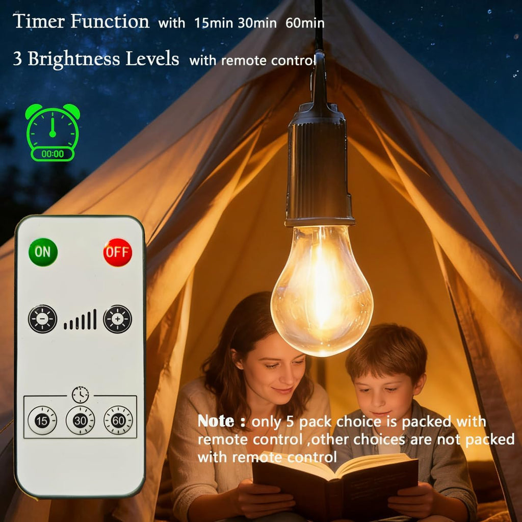 5 Pack Camping Lights with Remote Control Timer Function Tent Lamp Hanging Outdoor Camp Rechargeable Bulb Portable Lantern with Clip Hook 3 Lighting Modes for Hiking Backpacking Warm Light