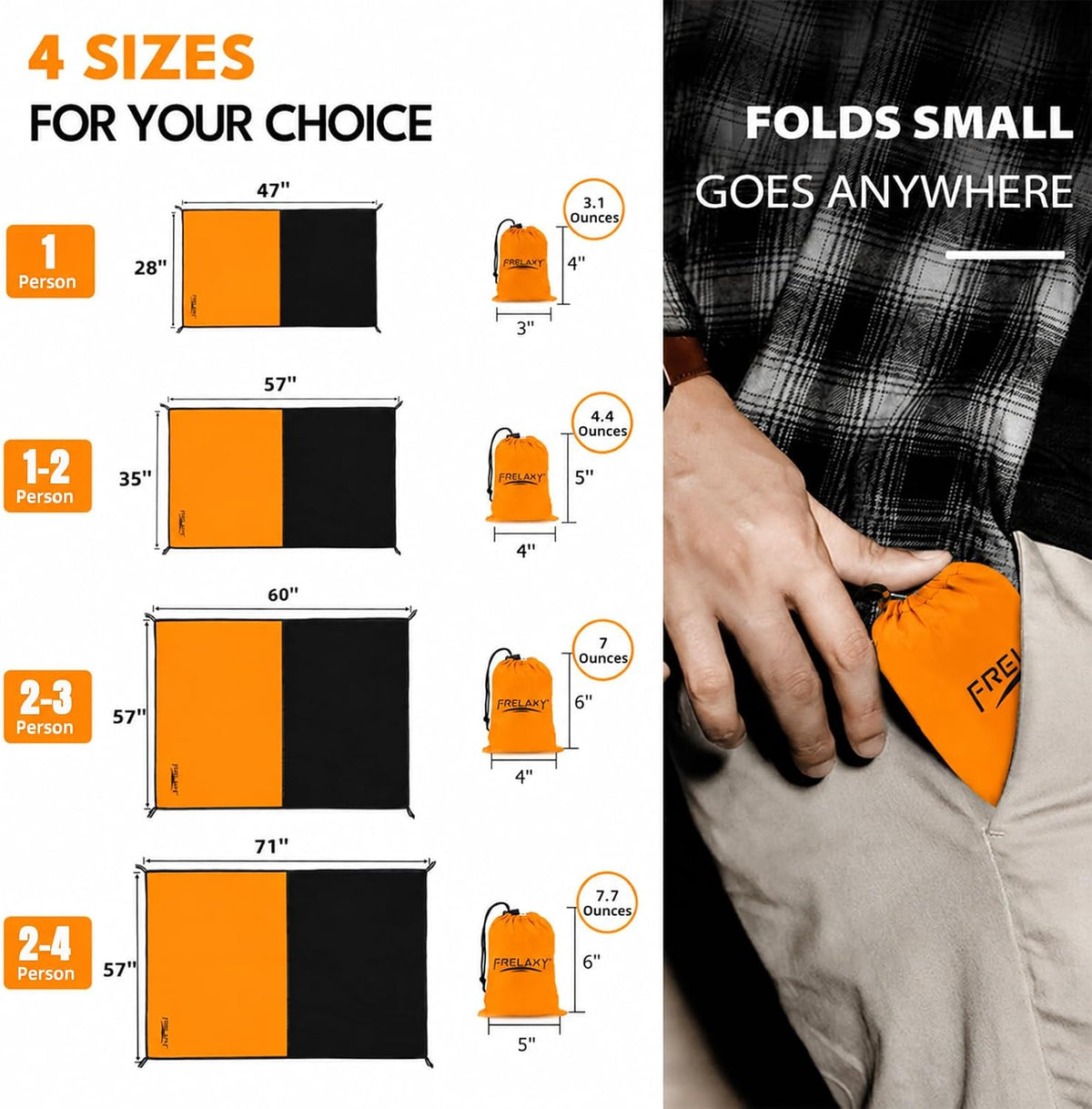 Frelaxy Pocket Picnic Blanket, Waterproof Blanket for Beach Festival