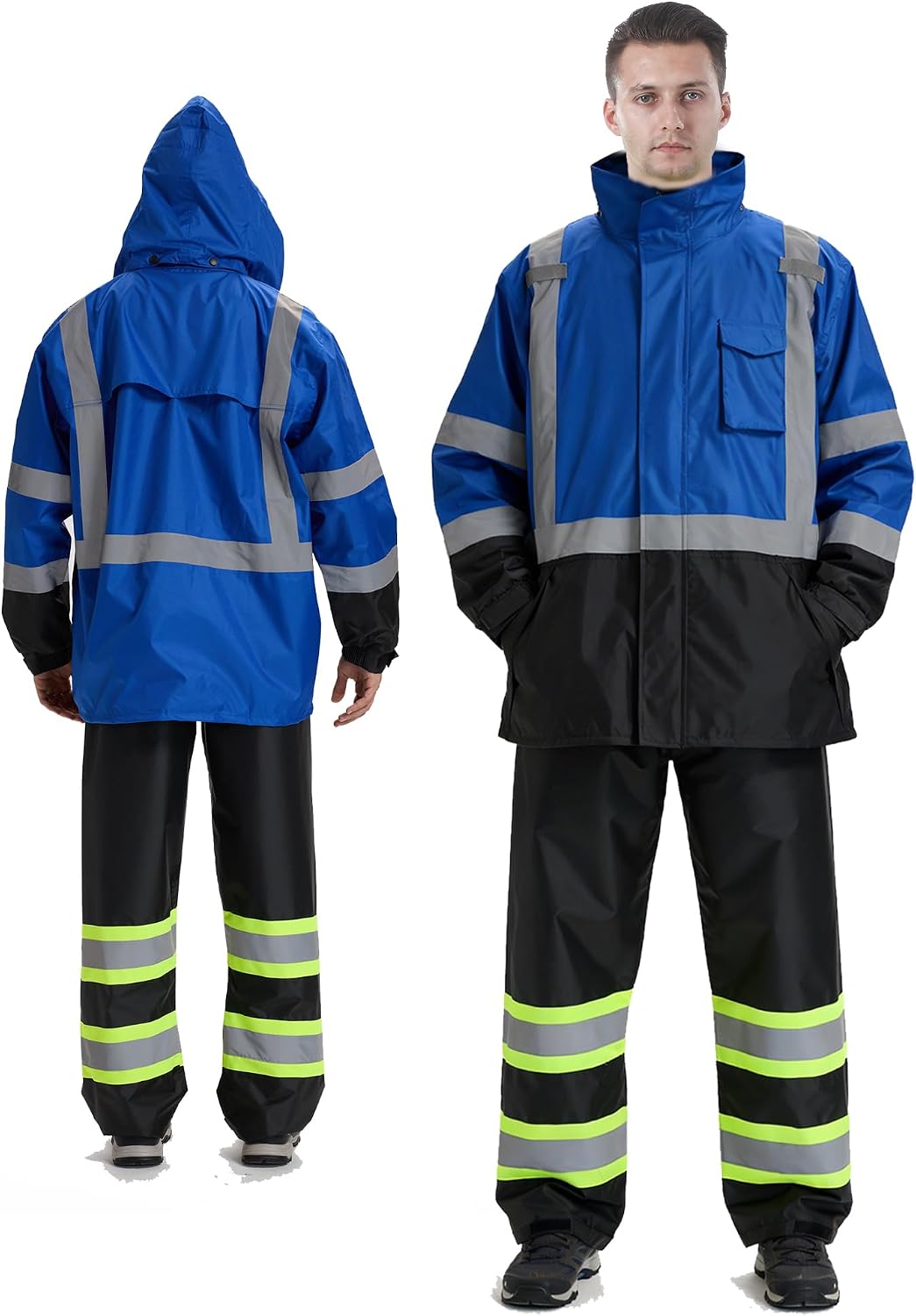 sesafety Hi Vis Rain Jacket, Rain Suits for Men Waterproof withBlack Bottom