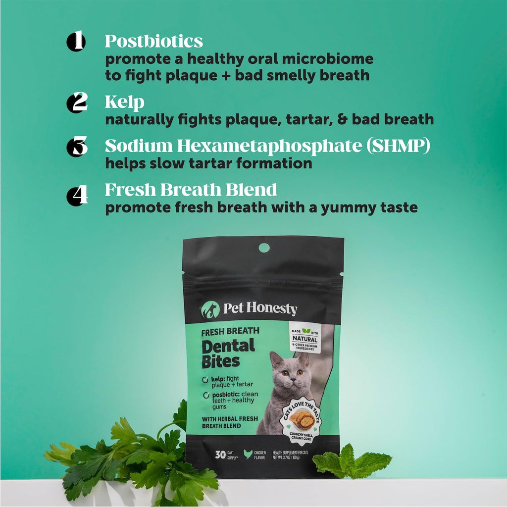 Pet Honesty Vet Approved Cat Teeth Cleaning Bites for Fresh Breath, 30 Day