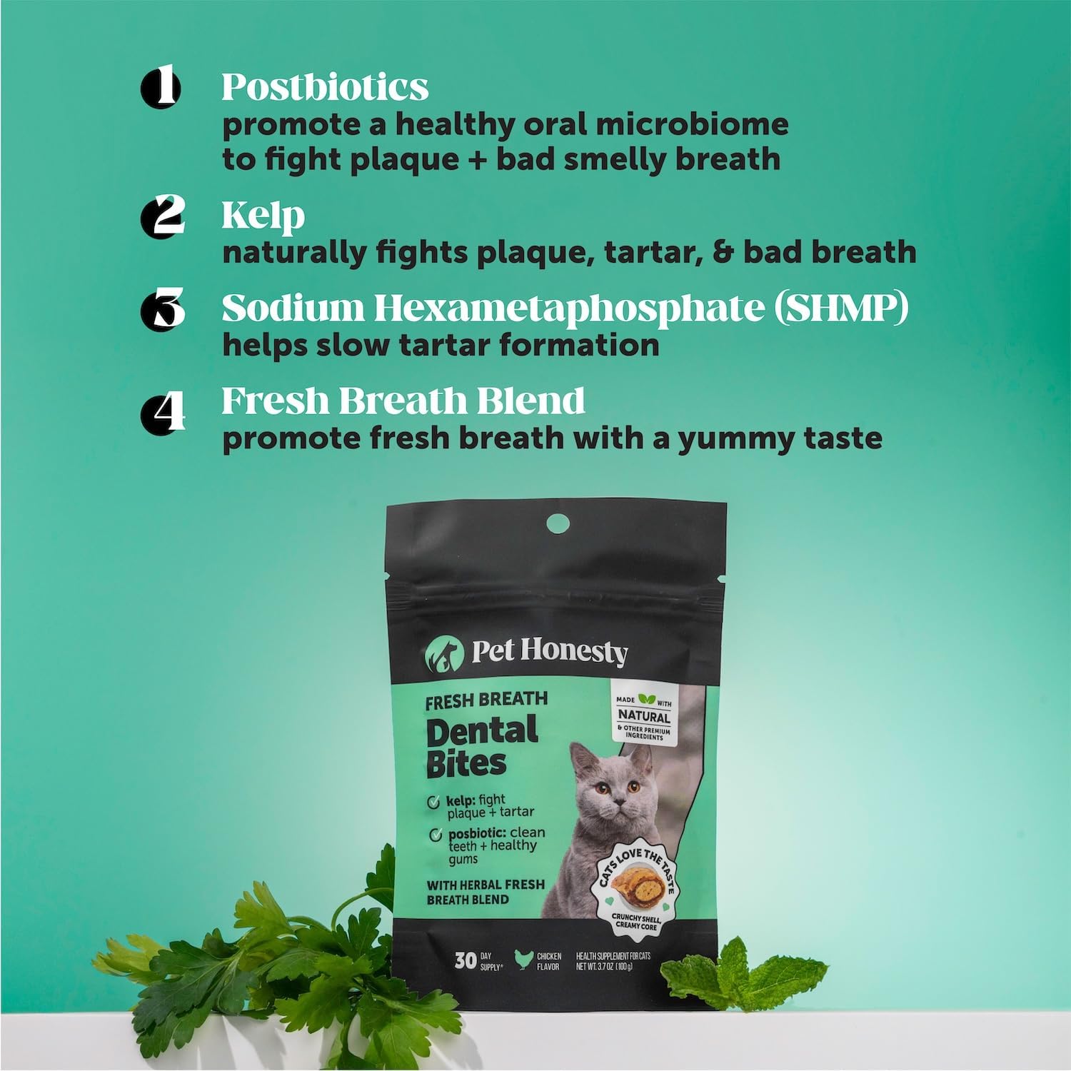 Pet Honesty Vet Approved Cat Teeth Cleaning Bites for Fresh Breath, 30 Day