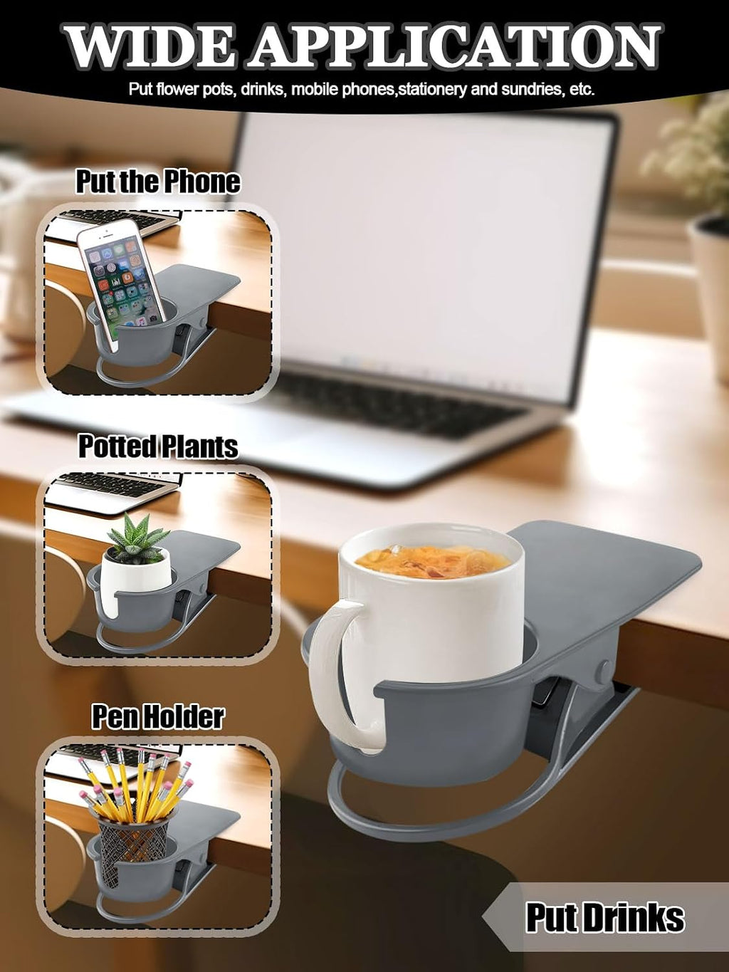 2PCS Clip on Drink Holder for Beach Chair, Desk Cup Holder with Groove