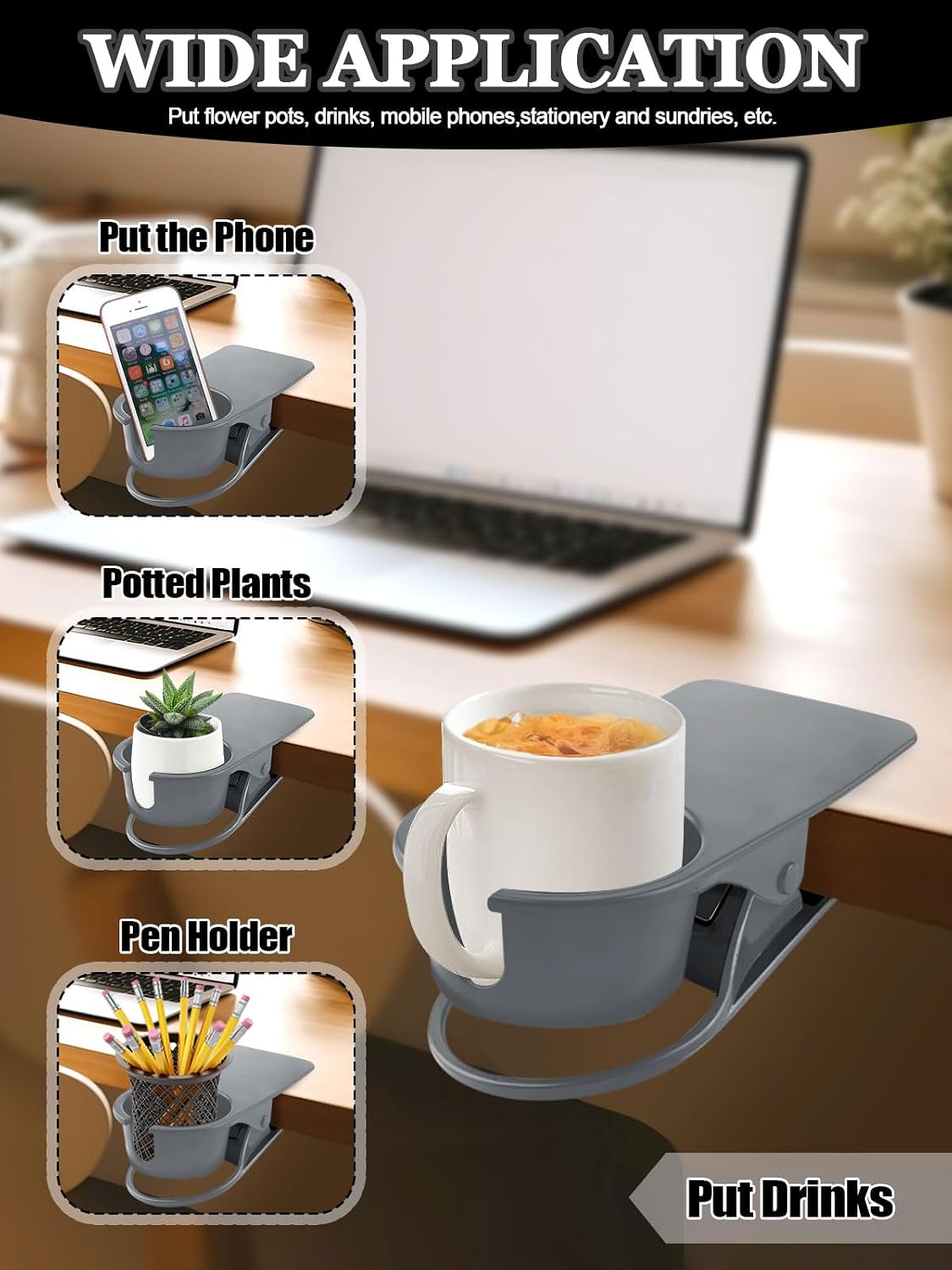 2PCS Clip on Drink Holder for Beach Chair, Desk Cup Holder with Groove