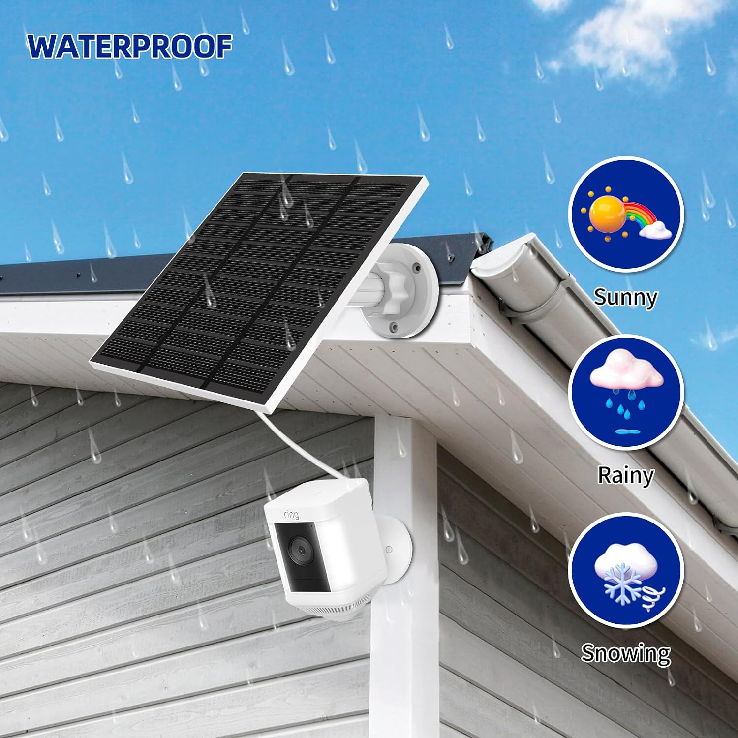 Solar Panels for Camera Outdoor Wireless (New Generation) 5W 5V Solar Panel Charger with USB-C&Plug for Spotlight Cam Plus&Stick Up Cam Pro.Waterproof IP65 360°Adjustable 10FT Cable (White, 2)