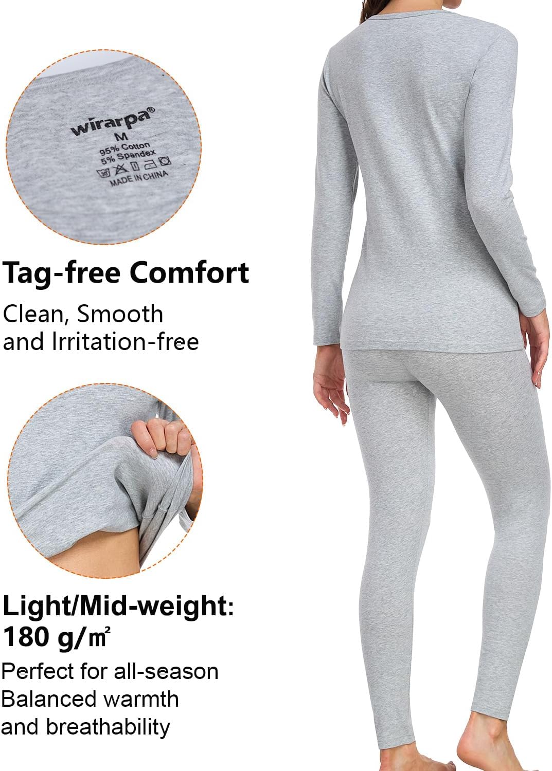 wirarpa Women's Cotton Thermal Underwear Set Long Johns Base Layer Set