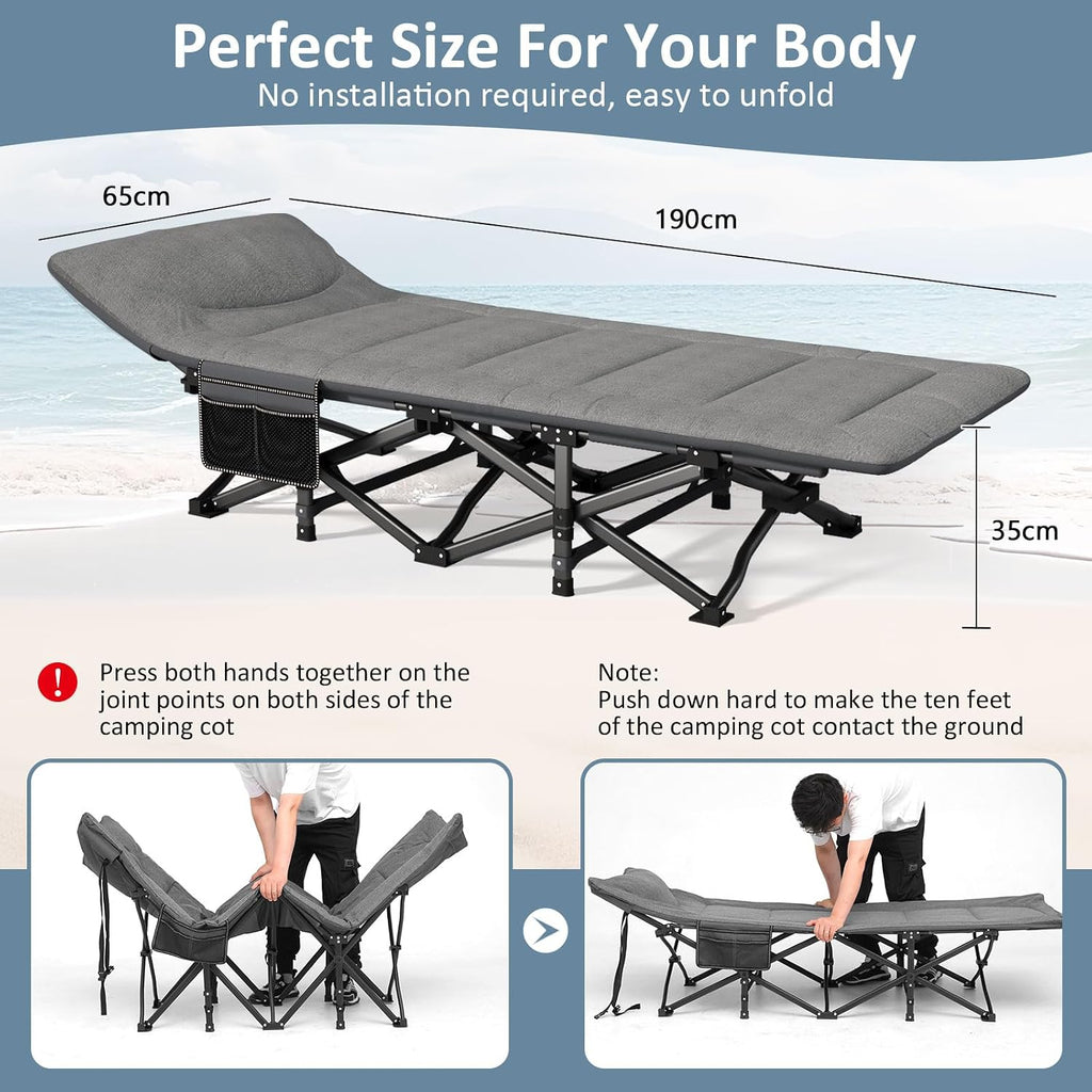 Mopaicot Camping Cot, Folding Cot Bed for Adults with Mattress and Pillow