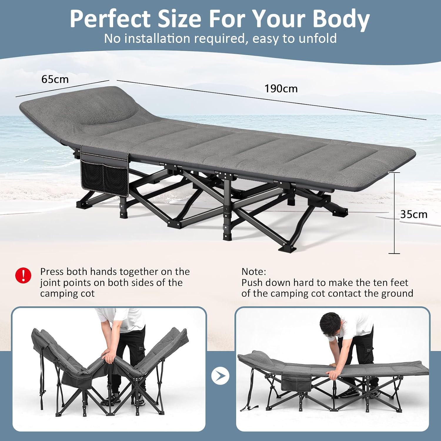 Mopaicot Camping Cot, Folding Cot Bed for Adults with Mattress and Pillow