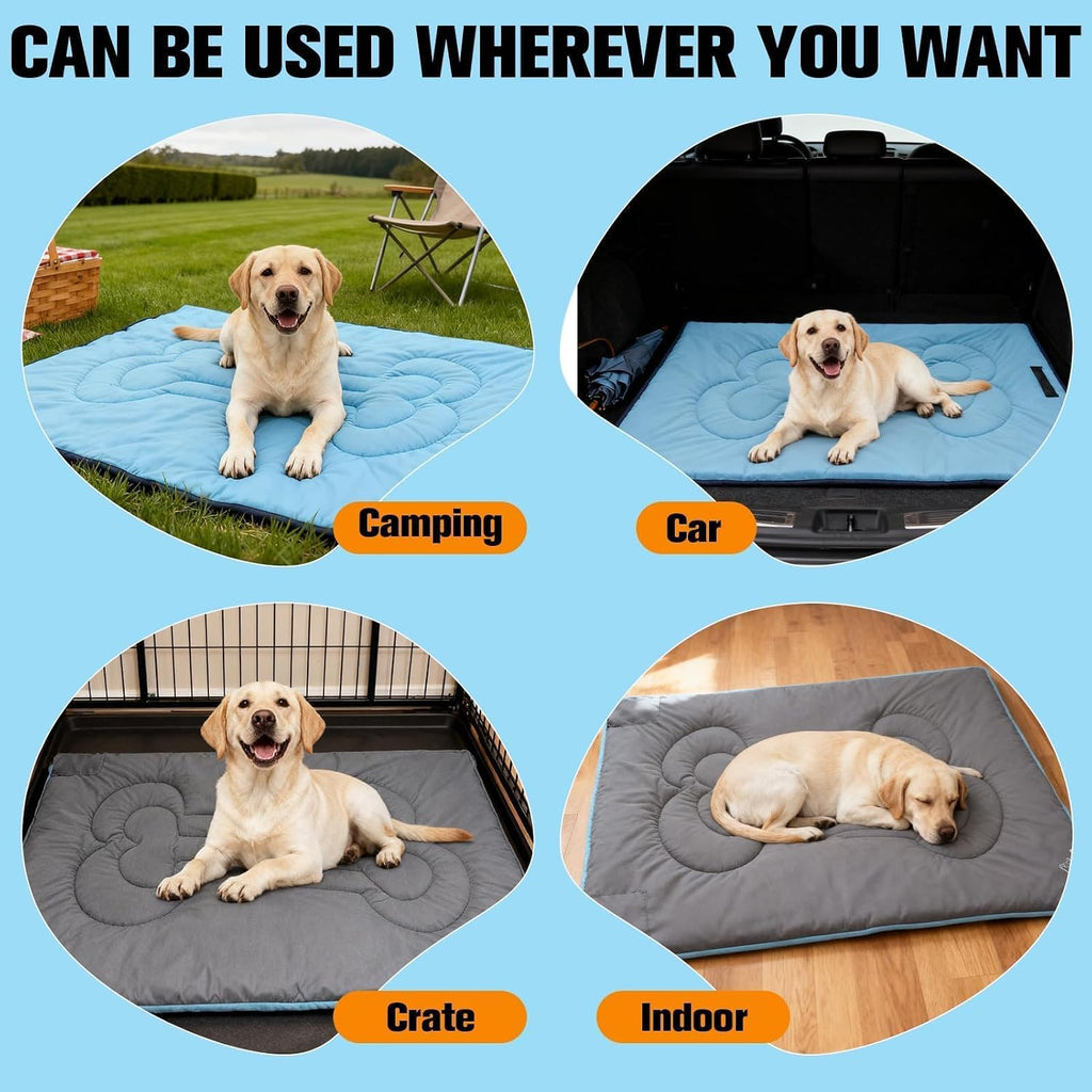 EXPAWLORER Outdoor Travel Dog Bed, Portable Waterproof Reversible Camping Durable Dog Pad, Easy to Roll Up with Buckle Large Washable Pet Mat for Medium Large Dogs Puppy Cats Sleeping Outside 35"x51"