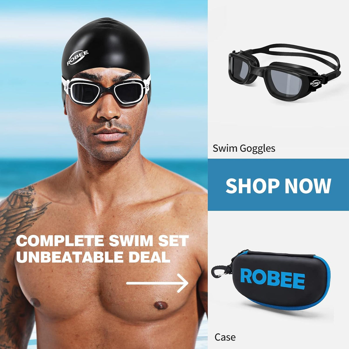 Robee Swim Goggles for Men Women Youth, Anti-Fog No Leaking